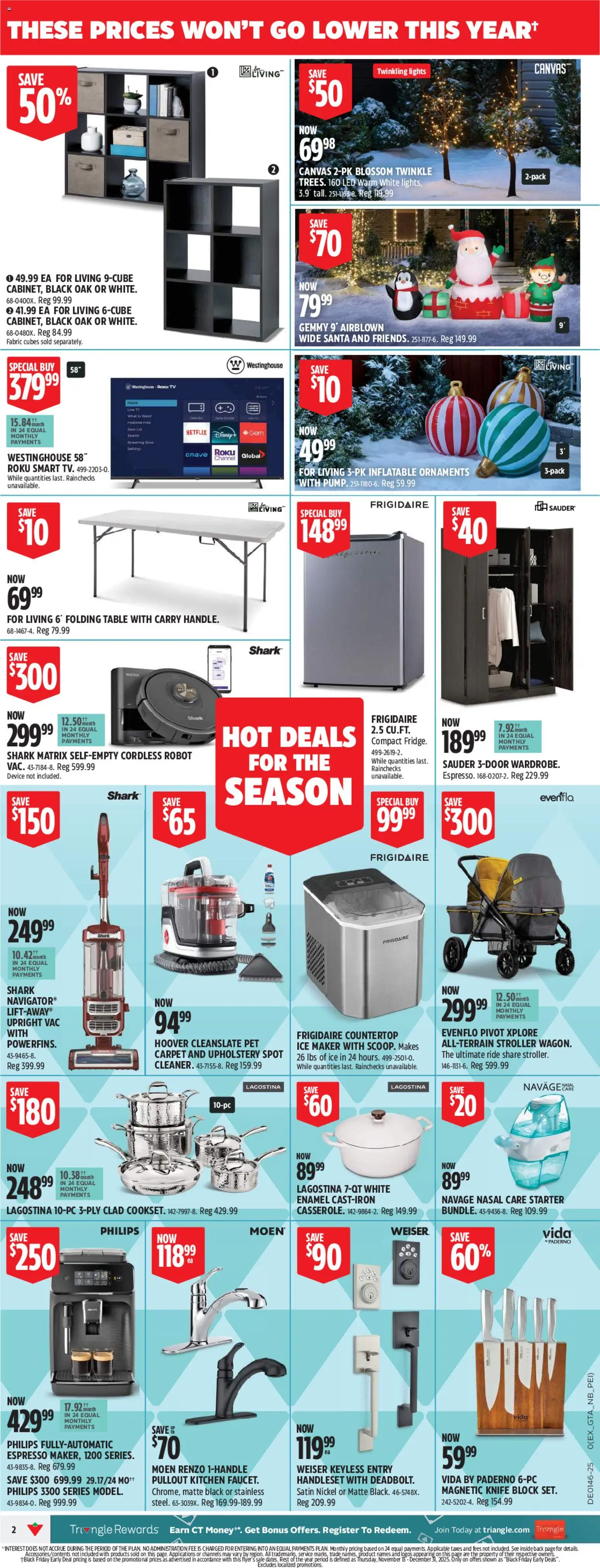 Canadian Tire flyer valid from 06.11.2025 | Page: 2 | Products: Watch, Tv, Robot, Table