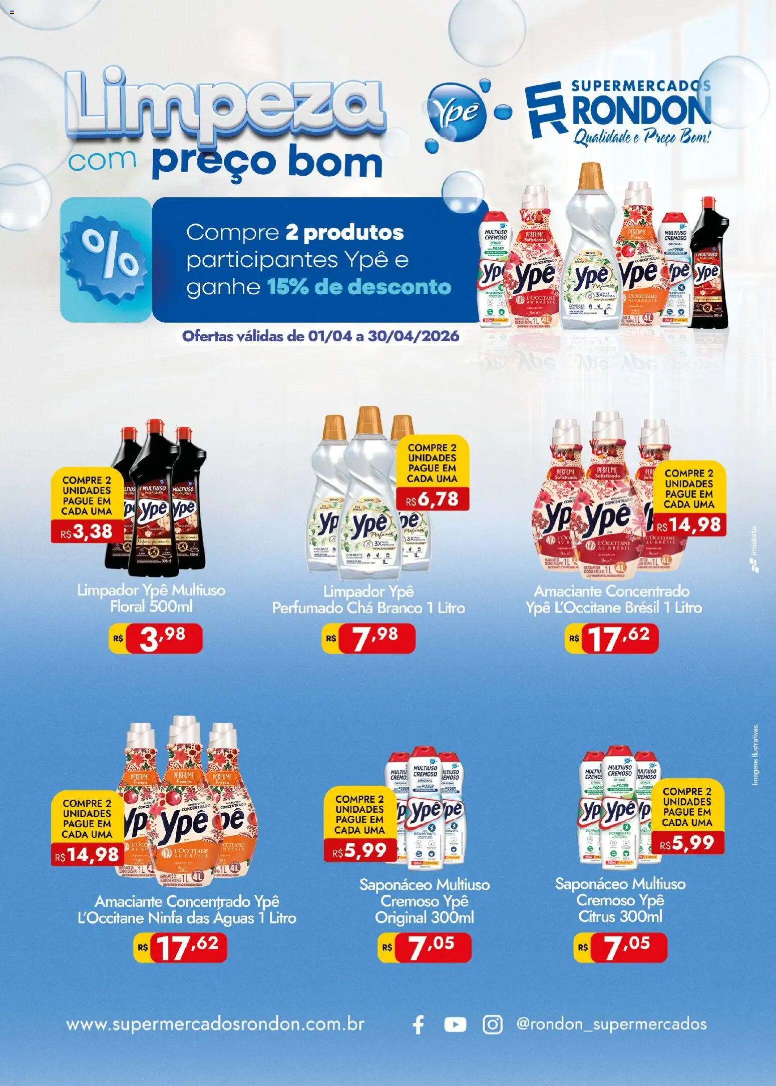 Supermercados Rondon Folheto - válido de 01.04.2026 | Página: 1 | Produtos: Chá, Saponáceo, Perfumes, Amaciante