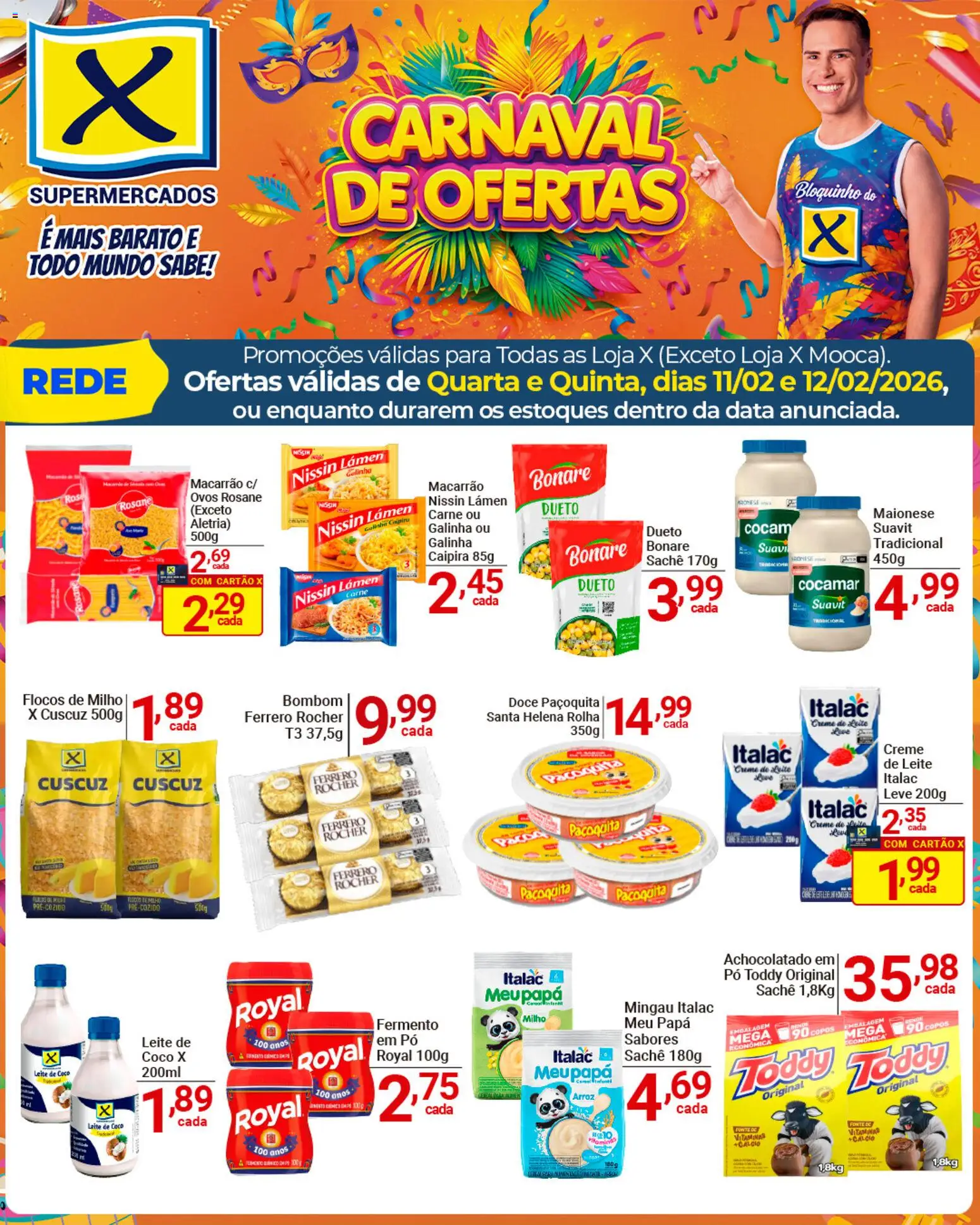 X Supermercados Folheto - válido de 11.02.2026 | Página: 2 | Produtos: Achocolatado, Arroz, Creme, Maionese