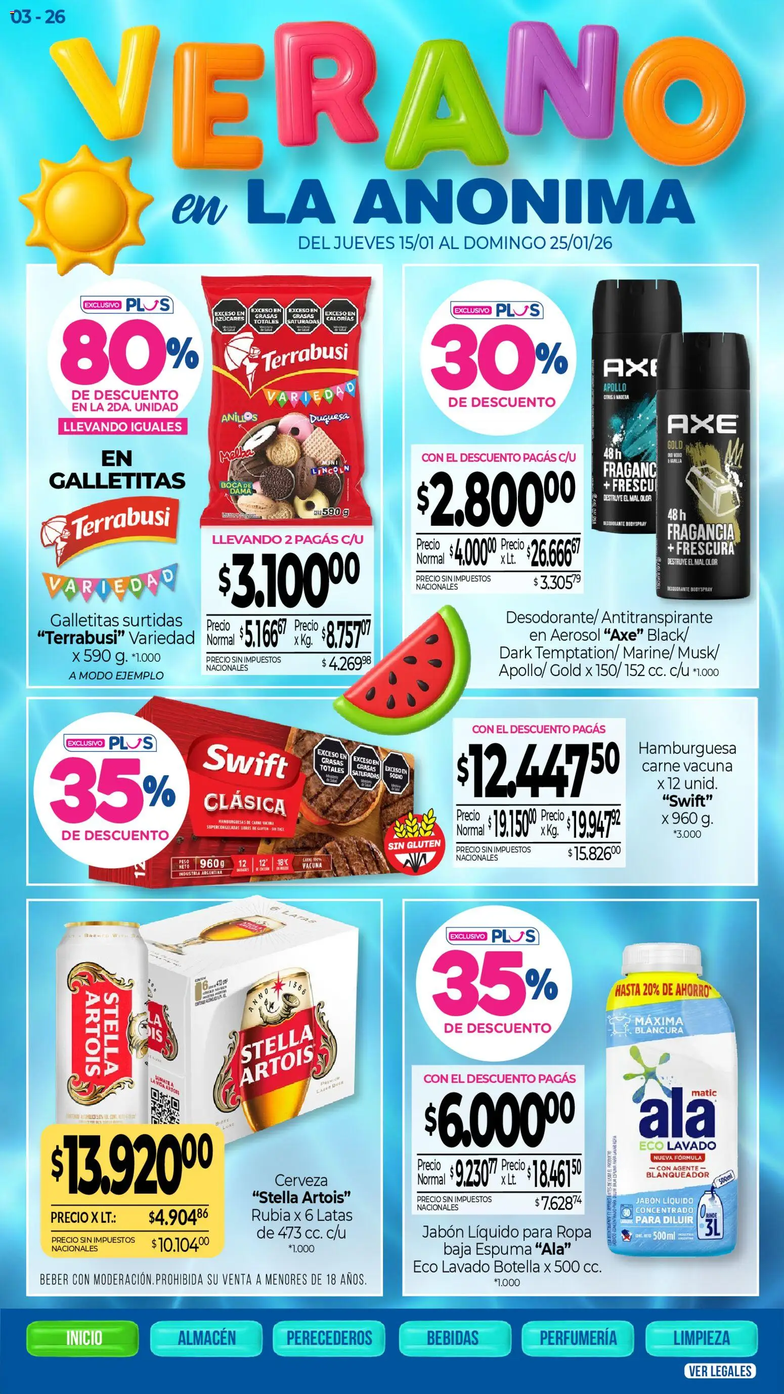 La Anonima catálogo │ válido desde el 15.01.2026 | Página: 1 | Productos: Peso, Jabón, Antitranspirante, Cerveza