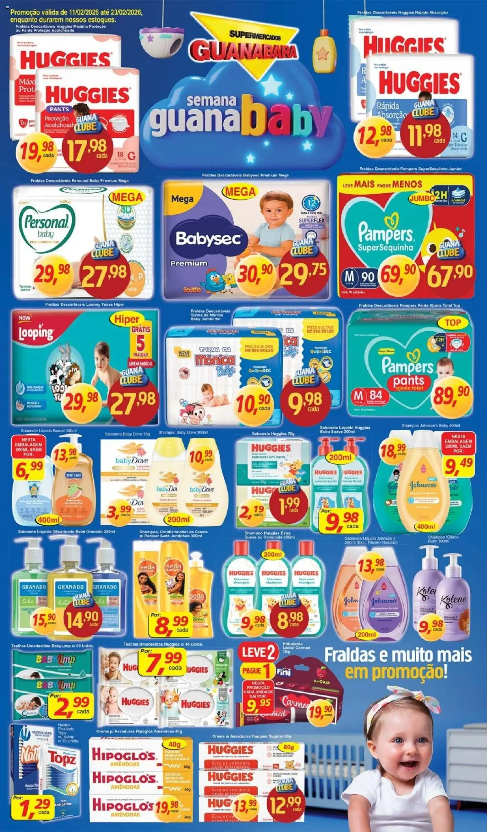 Supermercados Guanabara Folheto - válido de 11.02.2026 | Página: 12 | Produtos: Hipoglós, Creme, Sabonete, Amêndoas
