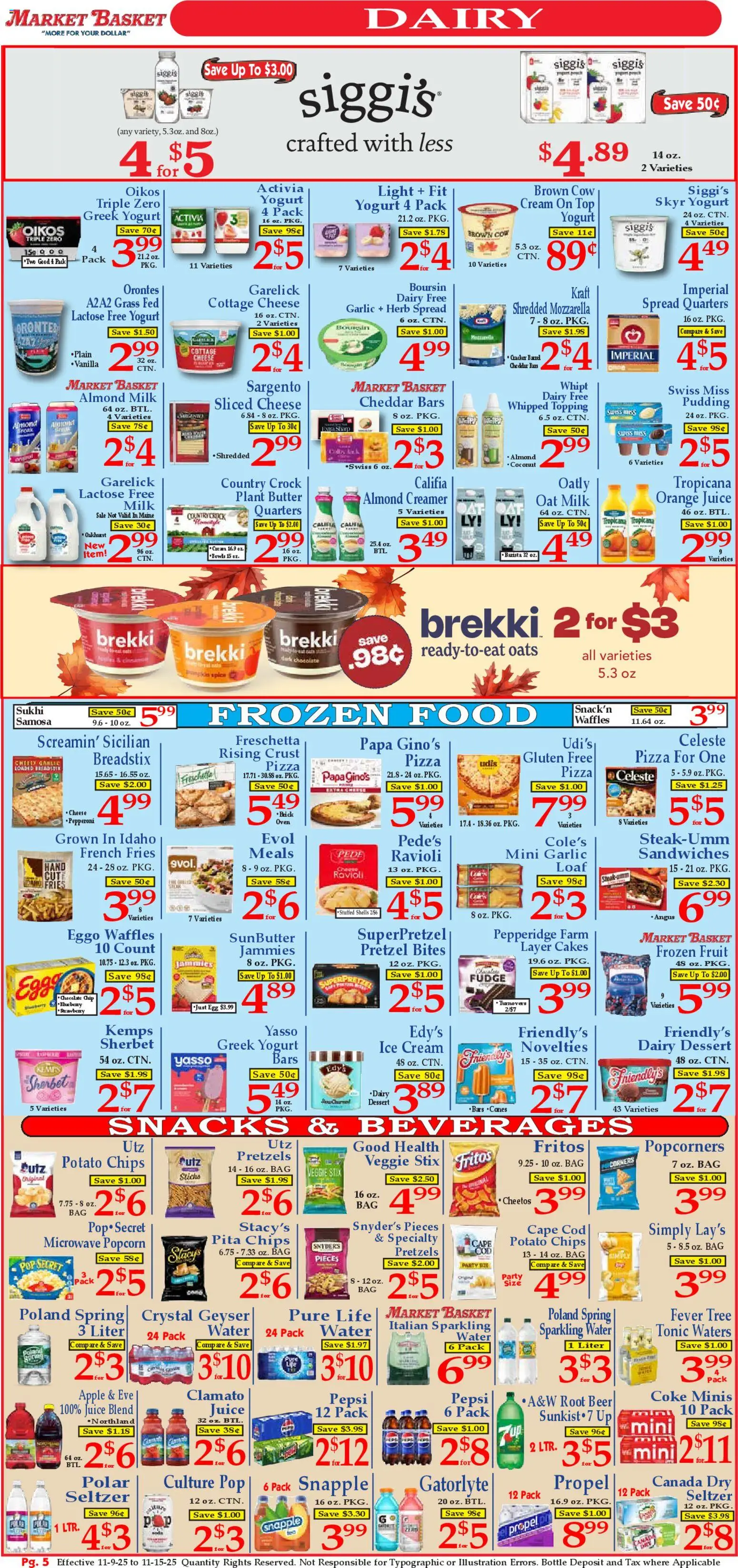 Market Basket Ad - valid from 09.11.2025 | Page: 5 | Products: Milk, Butter, Pizza, Bag