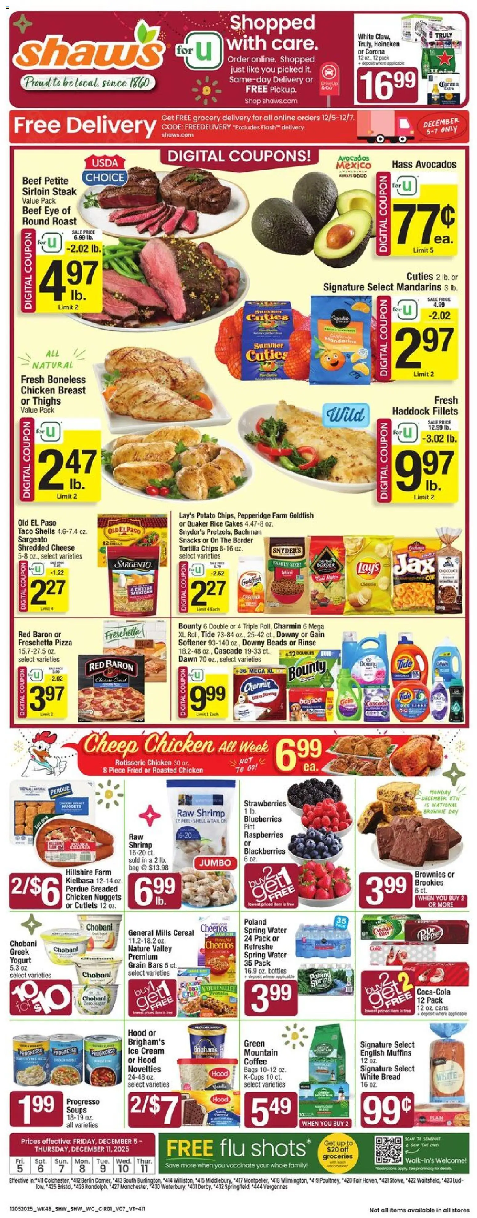 Shaw's Weekly Ad - VT - valid from 05.12.2025 | Page: 1 | Products: Cheese, Coffee, Chocolate, Water