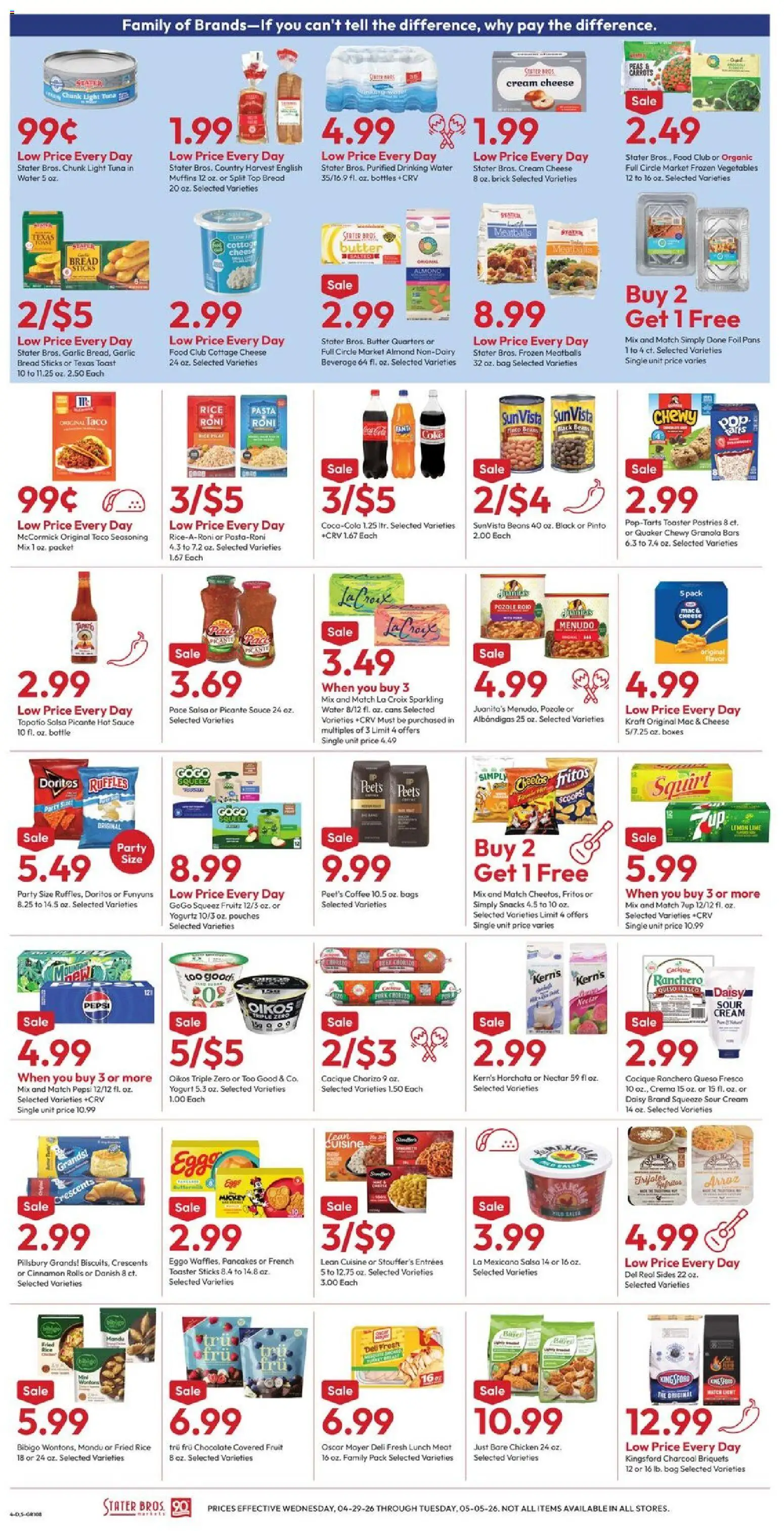 Stater Bros Weekly Ad - valid from 29.04.2026 | Page: 4 | Products: Coffee, Rice, Sour cream, Pasta