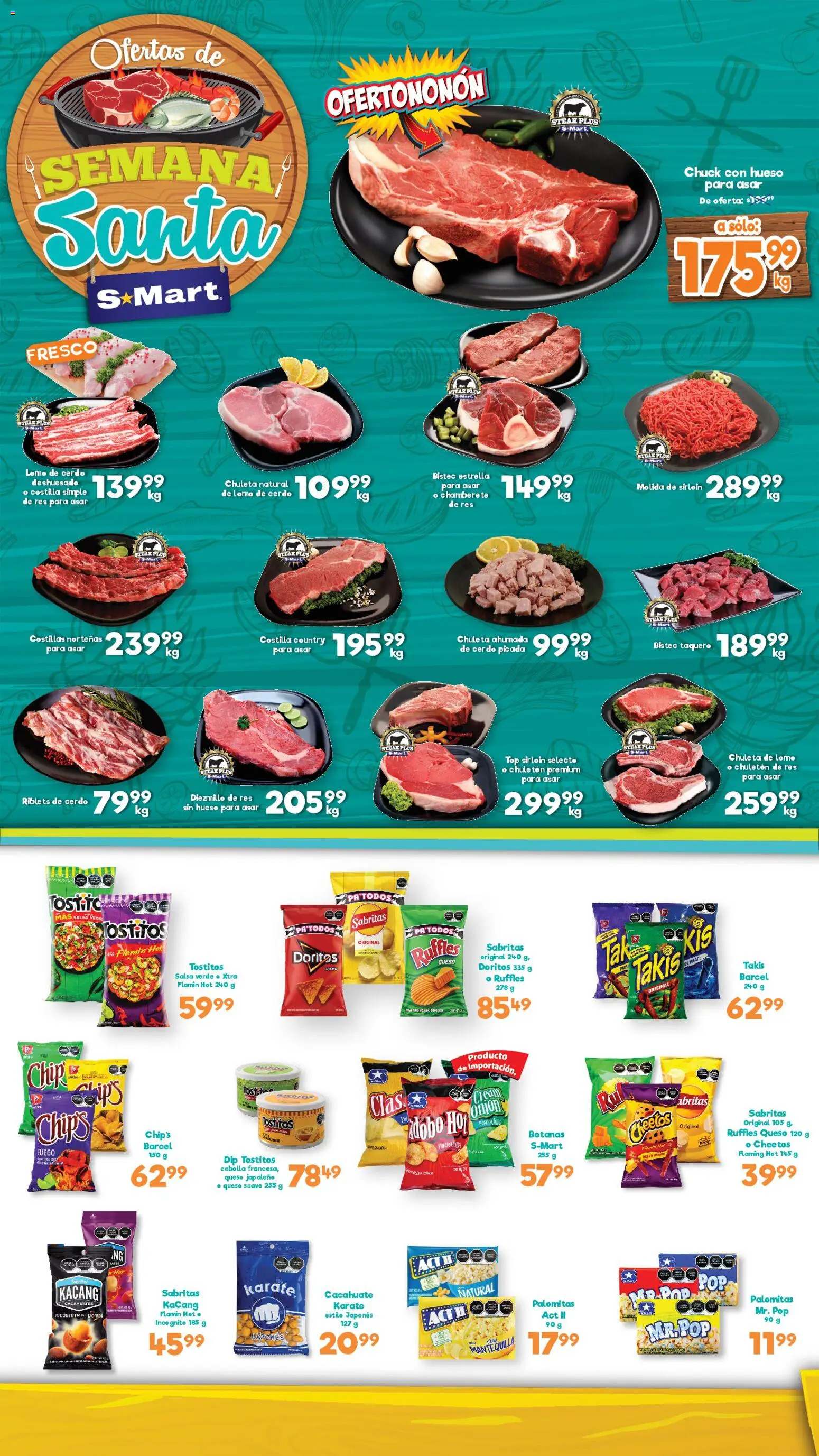 Nuevas ofertas de S-Mart válidas en toda la República Mexicana desde el 04.04.2026. ¡Encuentra las mejores ofertas en S-Mart folleto Ofertas de feria Juárez! | Página: 1 | Productos: Cebolla, Cacahuate, Mantequilla, Cerdo