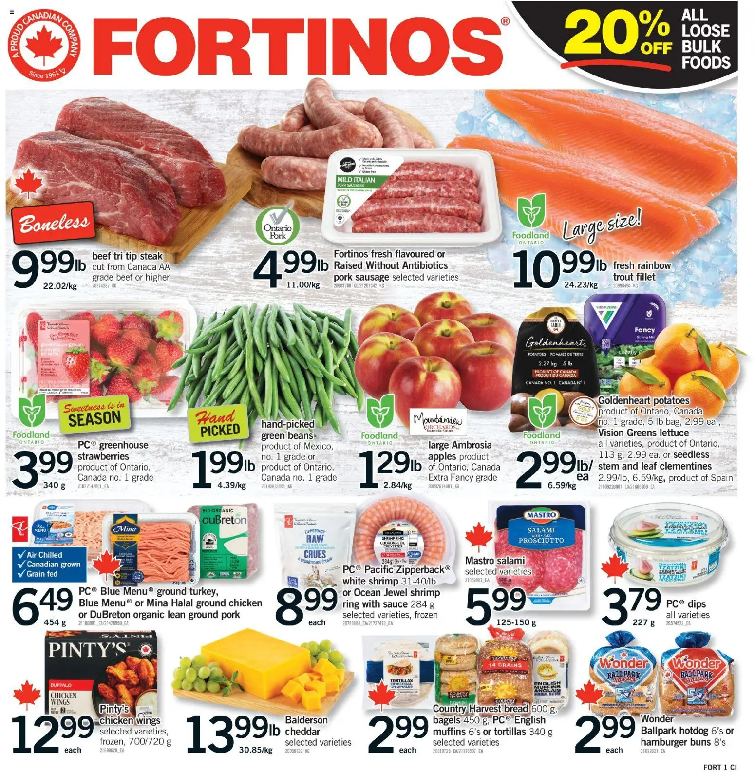 Fortinos flyer valid from 23.04.2026 | Page: 1 | Products: Beef, Chicken wings, Pork, Apples
