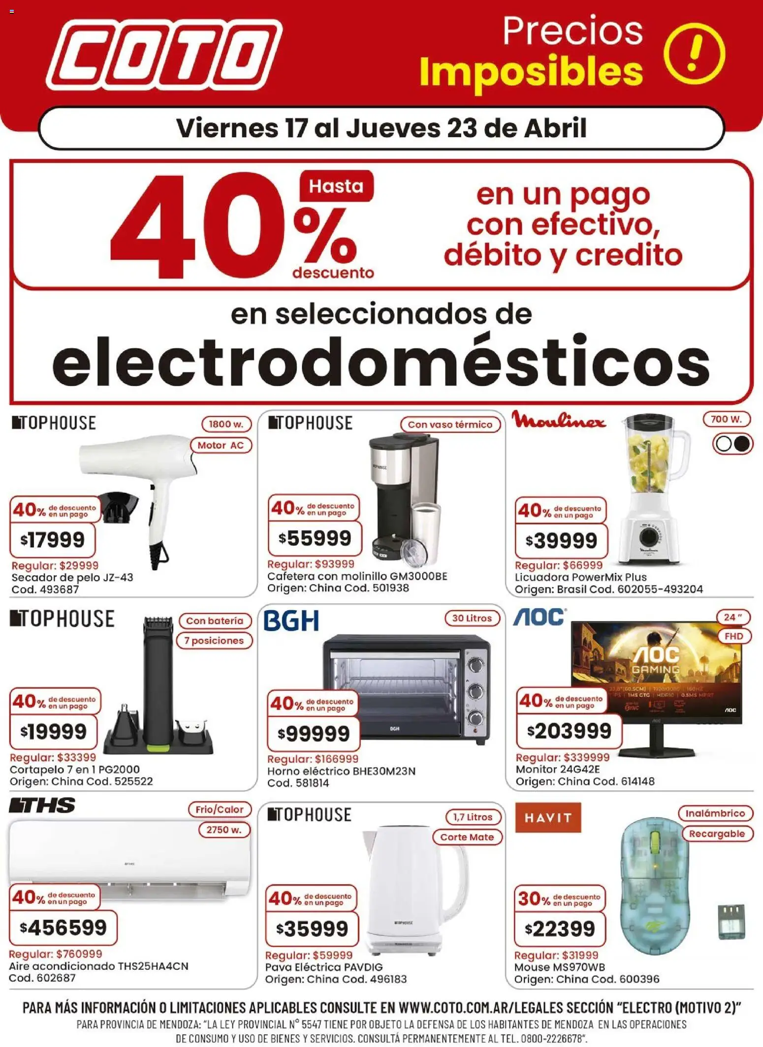 Coto - Electro Motivo B │ válido desde el 17.04.2026 | Página: 1 | Productos: Cafetera, Secador de pelo, Batería, Licuadora