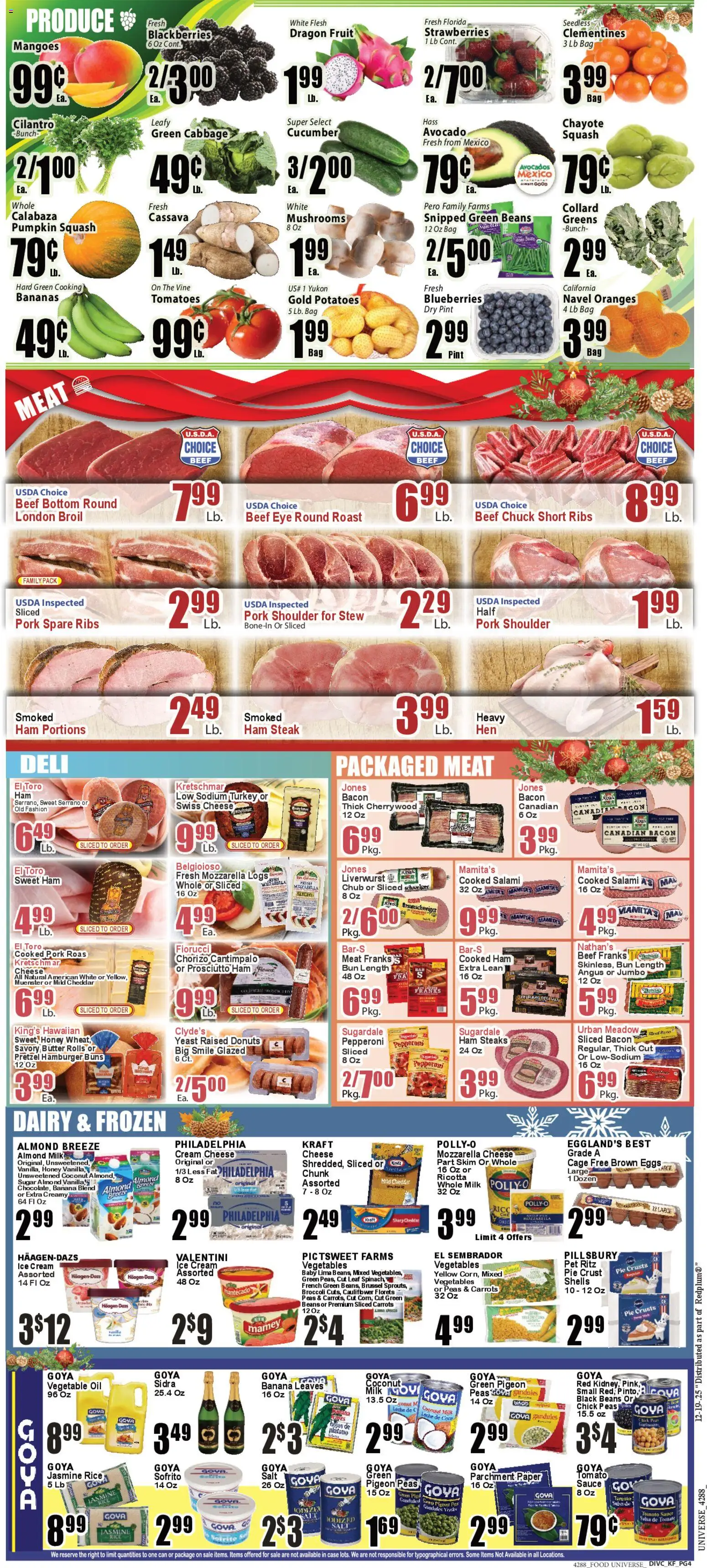 Food Universe Weekly Ad - valid from 19.12.2025 | Page: 4 | Products: Beef, Strawberries, Vegetables, Sugar