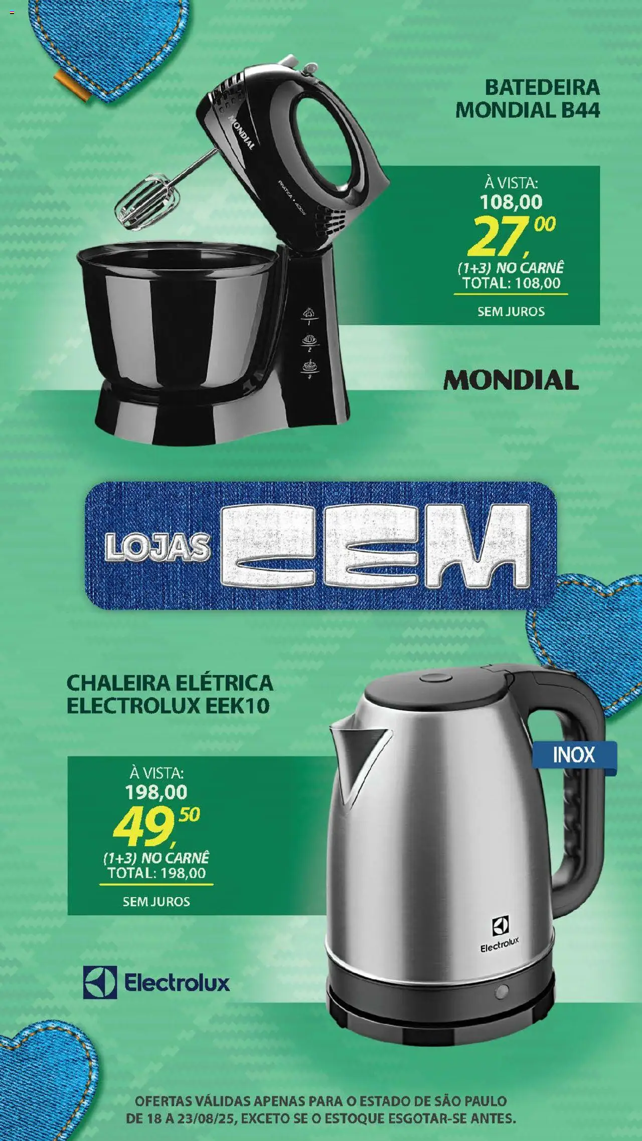 Lojas Cem Folheto - válido de 18.08.2025 | Página: 34 | Produtos: Chaleira, Chaleira elétrica, Batedeira, Carne