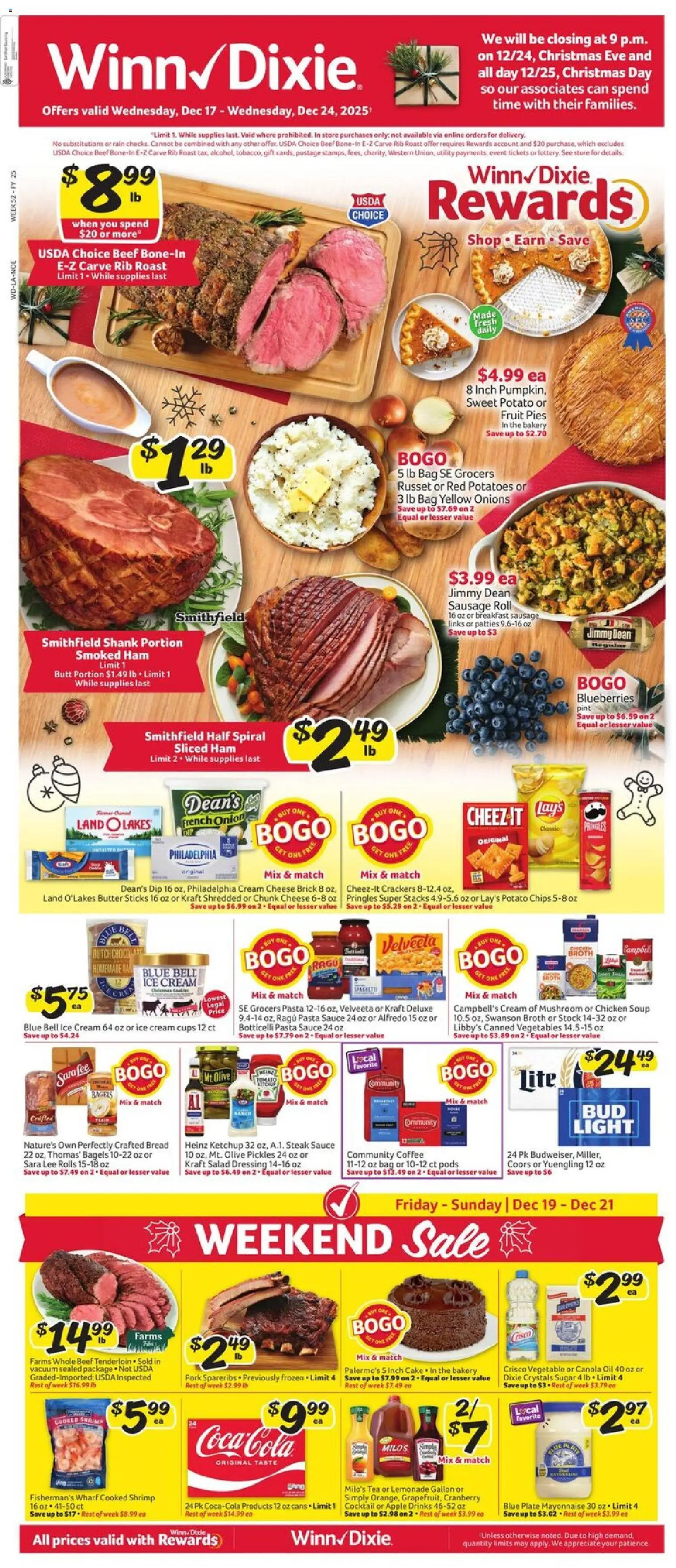 Winn Dixie Weekly Ad - valid from 17.12.2025 | Page: 1 | Products: Tea, Ice cream, Potatoes, Mayonnaise