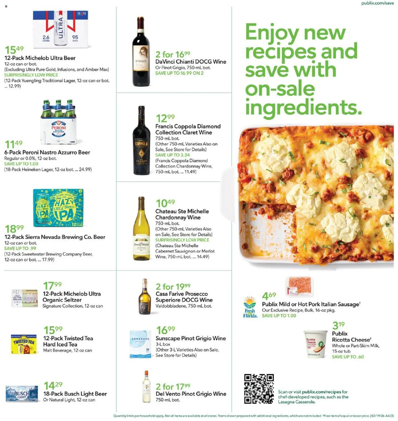 Publix Weekly Ad - valid from 18.02.2026 | Page: 3 | Products: Box, Cheese, Wine, Tea