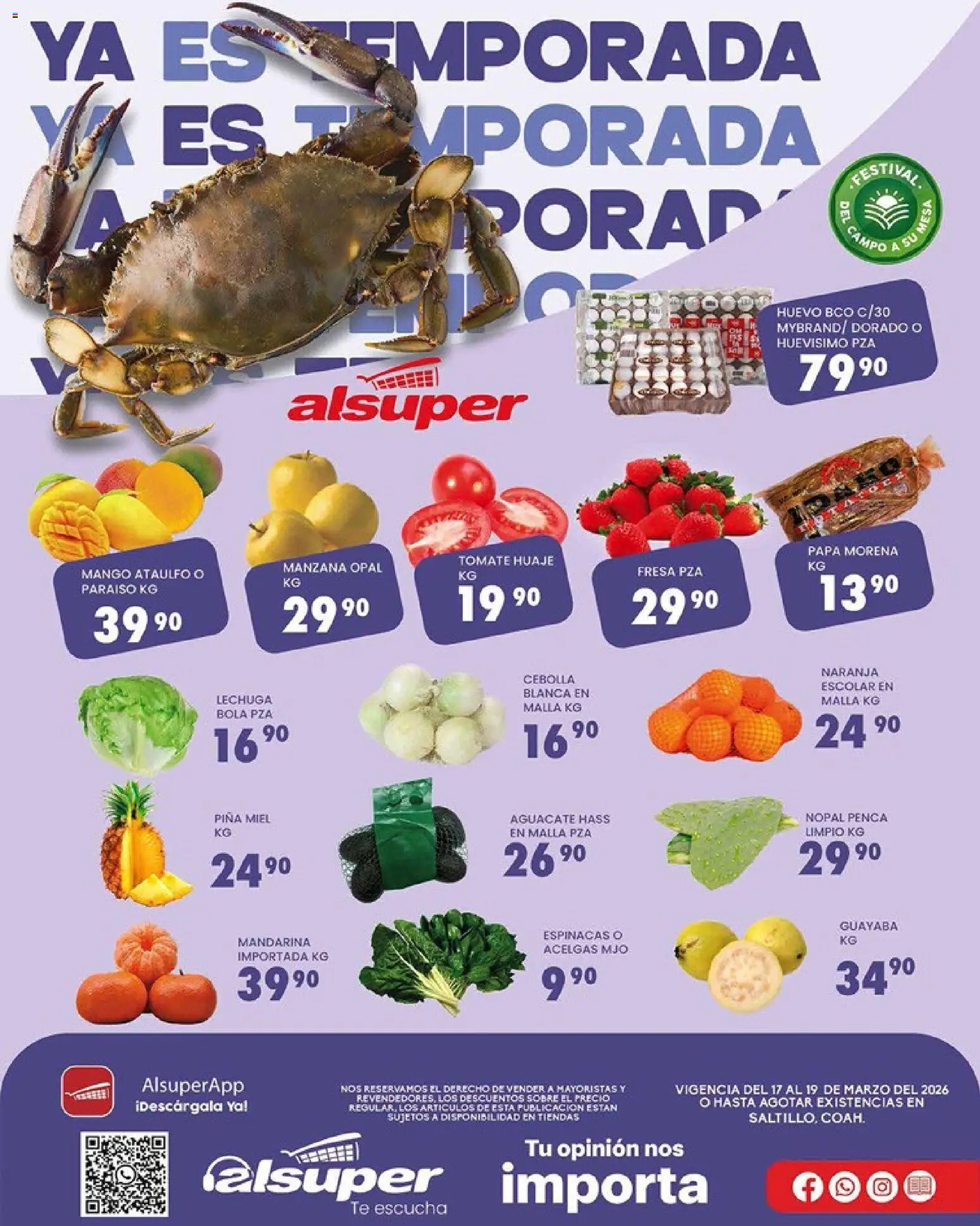 Nuevas ofertas de Alsuper válidas en toda la República Mexicana desde el 17.03.2026. ¡Encuentra las mejores ofertas en Alsuper folleto Saltillo! | Página: 1 | Productos: Fresa, Mango, Mesa, Malla