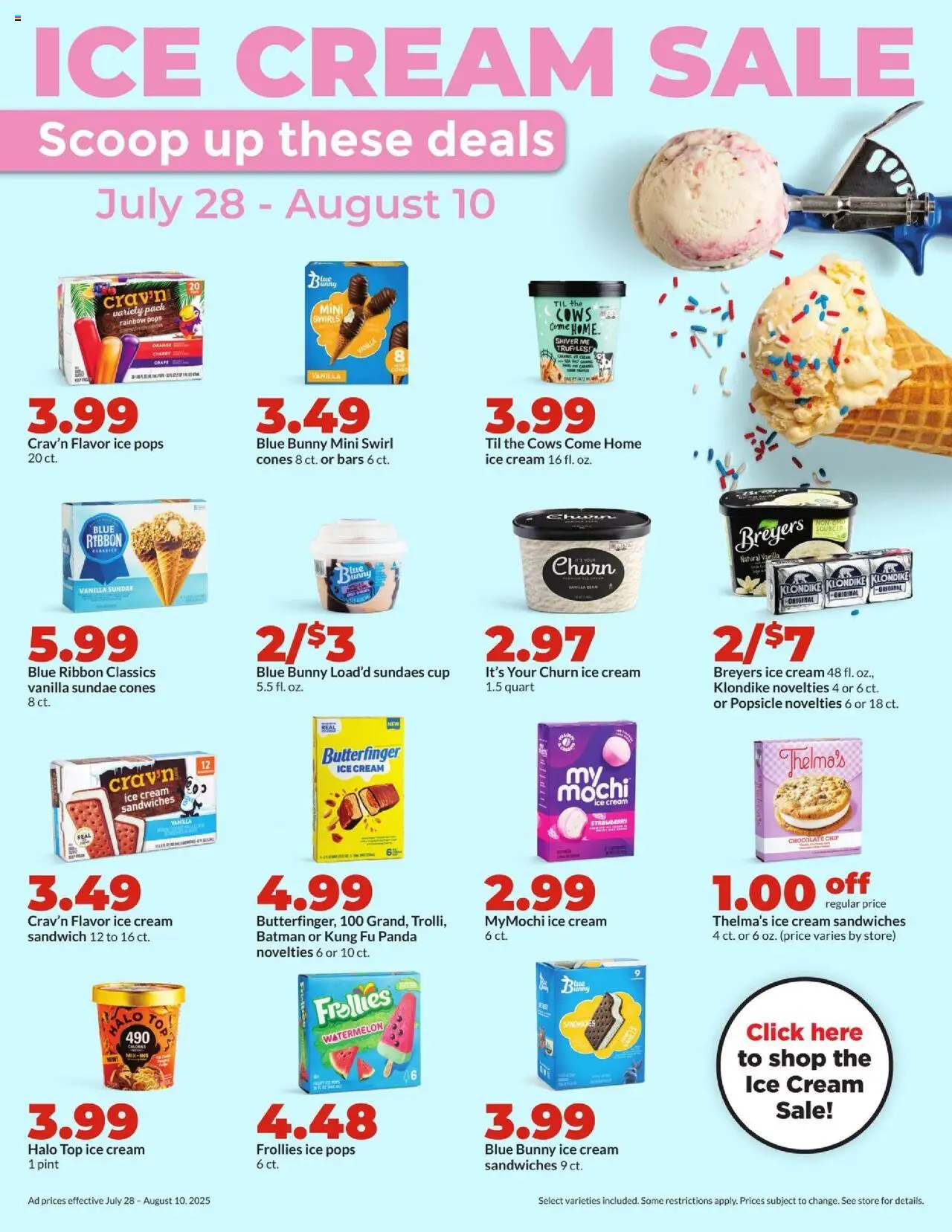 HyVee Weekly Ad - valid from 04.08.2025 | Page: 28 | Products: Chocolate, Cream, Watermelon, 2人掛けソファ
