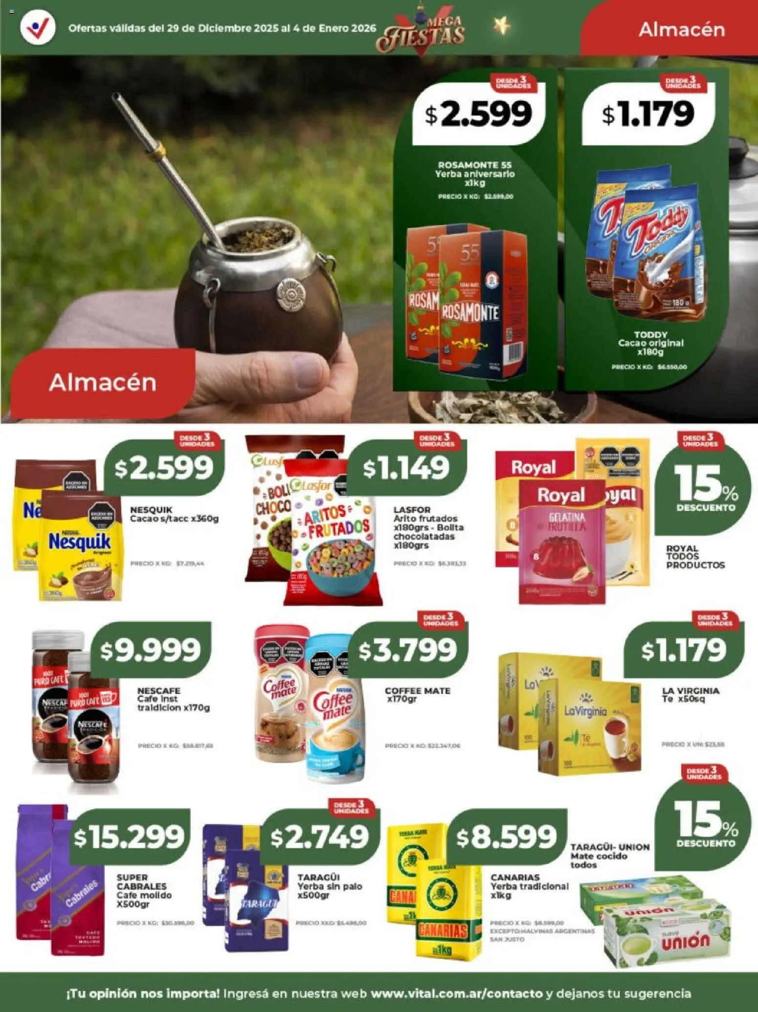 Vital - Ofertas - Mar del Plata  │ válido desde el 29.12.2025 | Página: 12 | Productos: Gelatina, Café, Té, Mate cocido
