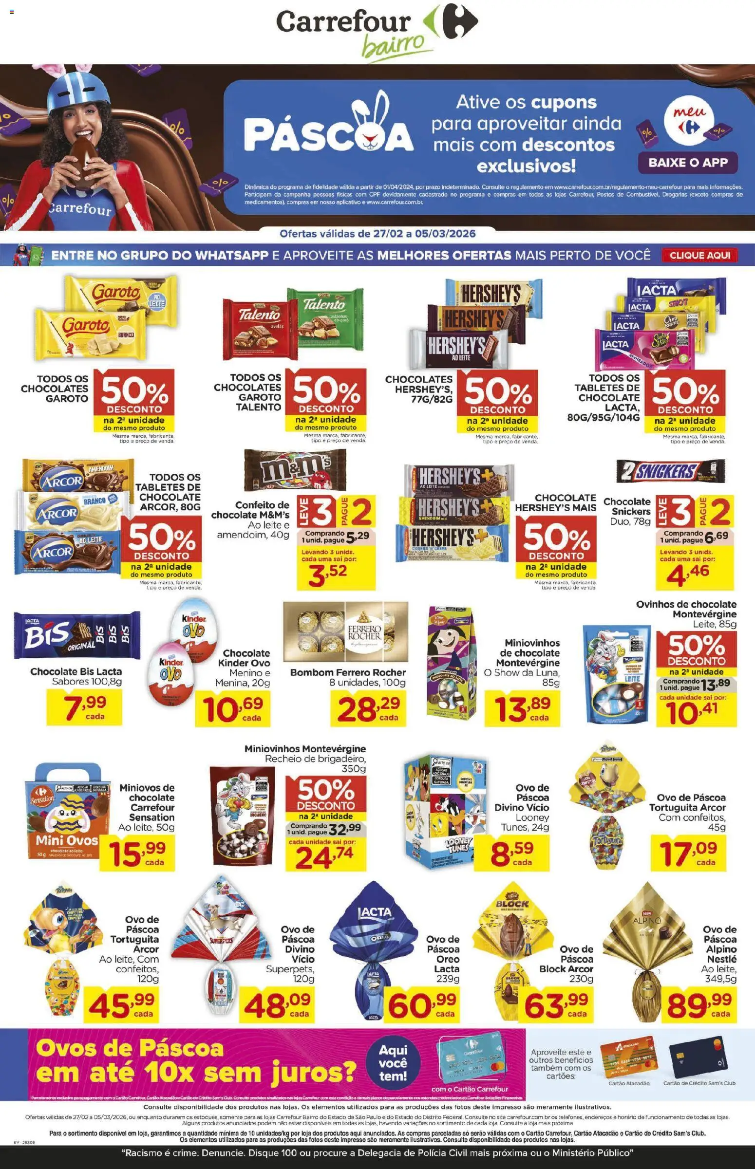 Carrefour Bairro Folheto - válido de 27.02.2026 | Página: 1 | Produtos: Amendoim, Leite, Ferrero Rocher, Kinder ovo