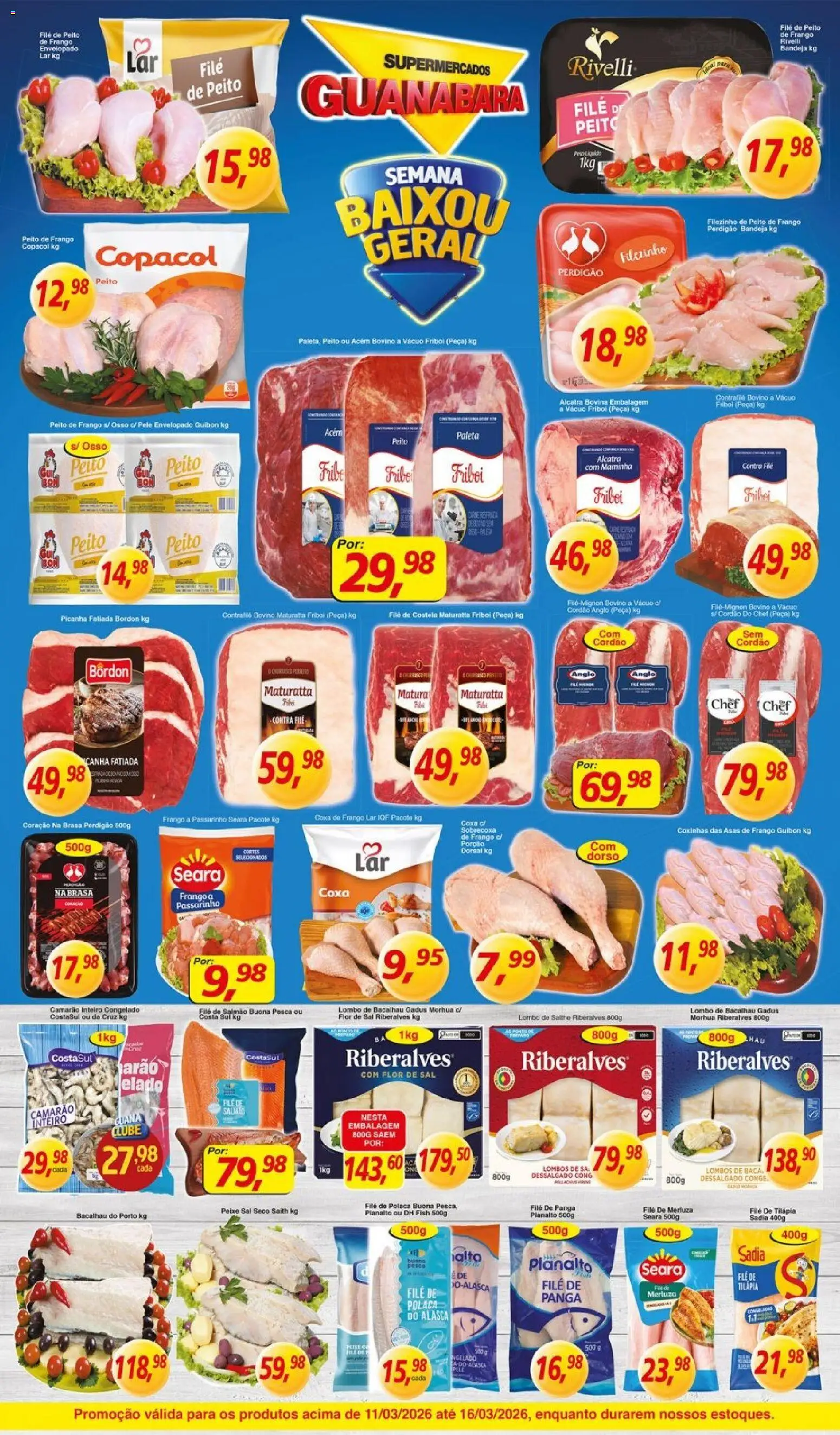 Supermercados Guanabara Folheto - válido de 11.03.2026 | Página: 5 | Produtos: Salmão, Alcatra, Peixe, File de polaca