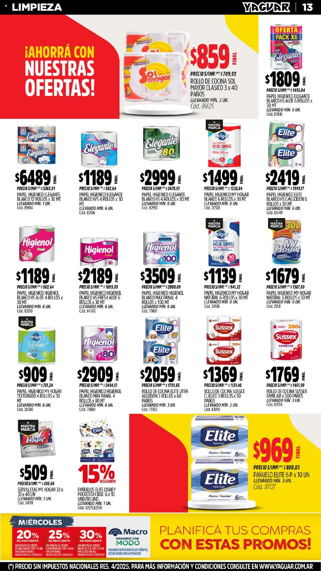 Yaguar - Mendoza │ válido desde el 15.09.2025 | Página: 14 | Productos: Papel higiénico, Algodón, Cocina, Servilletas