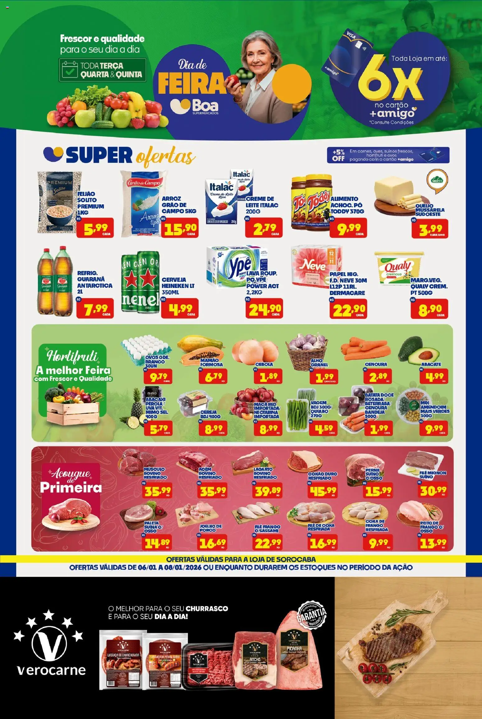 Boa Supermercados Folheto - válido de 06.01.2026 | Página: 1 | Produtos: Quiabo, Guaraná, Creme de leite, Mussarela