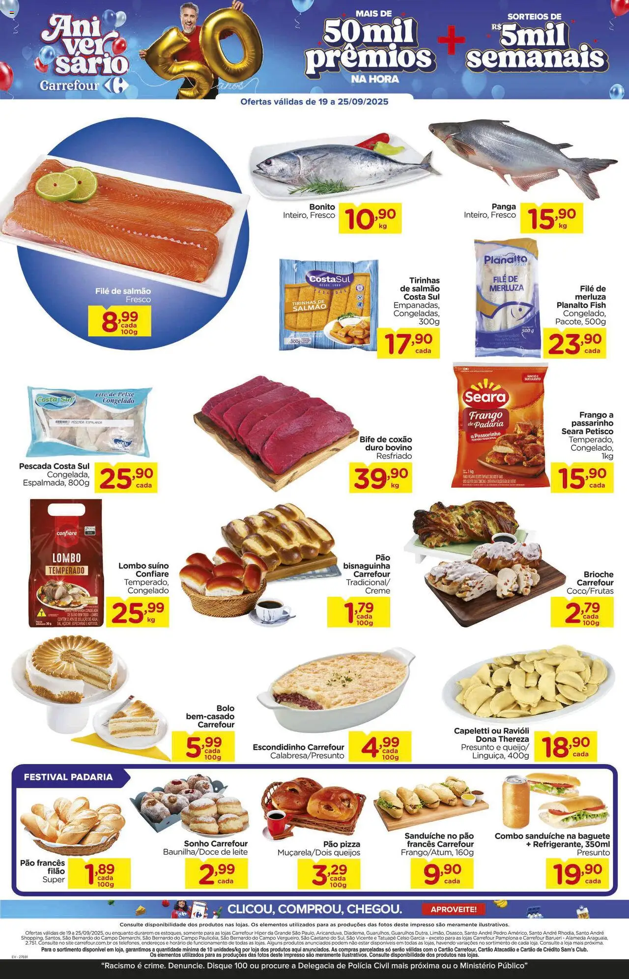 Carrefour Folheto - válido de 19.09.2025 | Página: 2 | Produtos: Leite, Presunto, Peixe, Pão francês