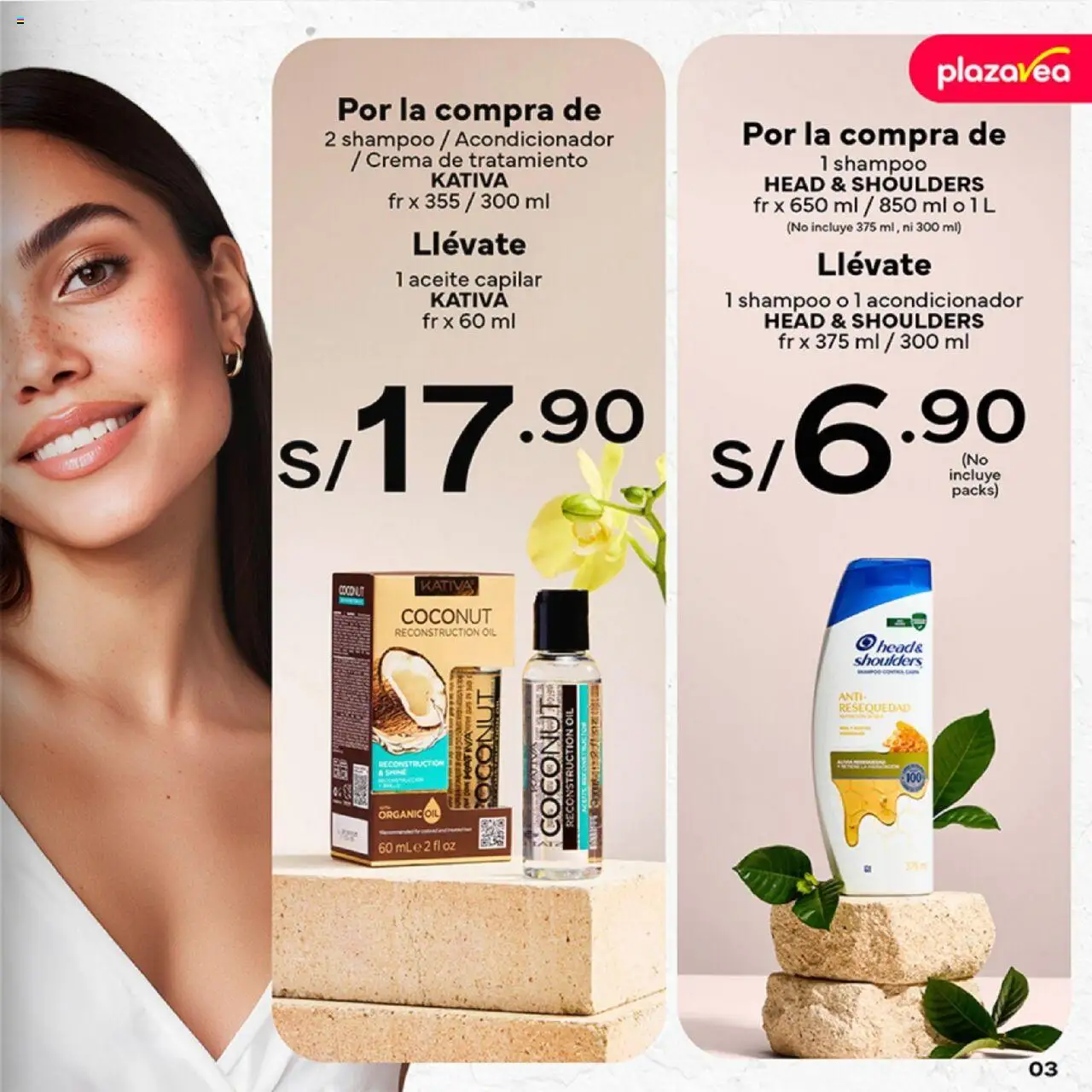 Catálogo Plaza Vea válido desde 04.08.2025 | Página: 3 | Productos: Shampoo, Acondicionador, Aceite, Crema