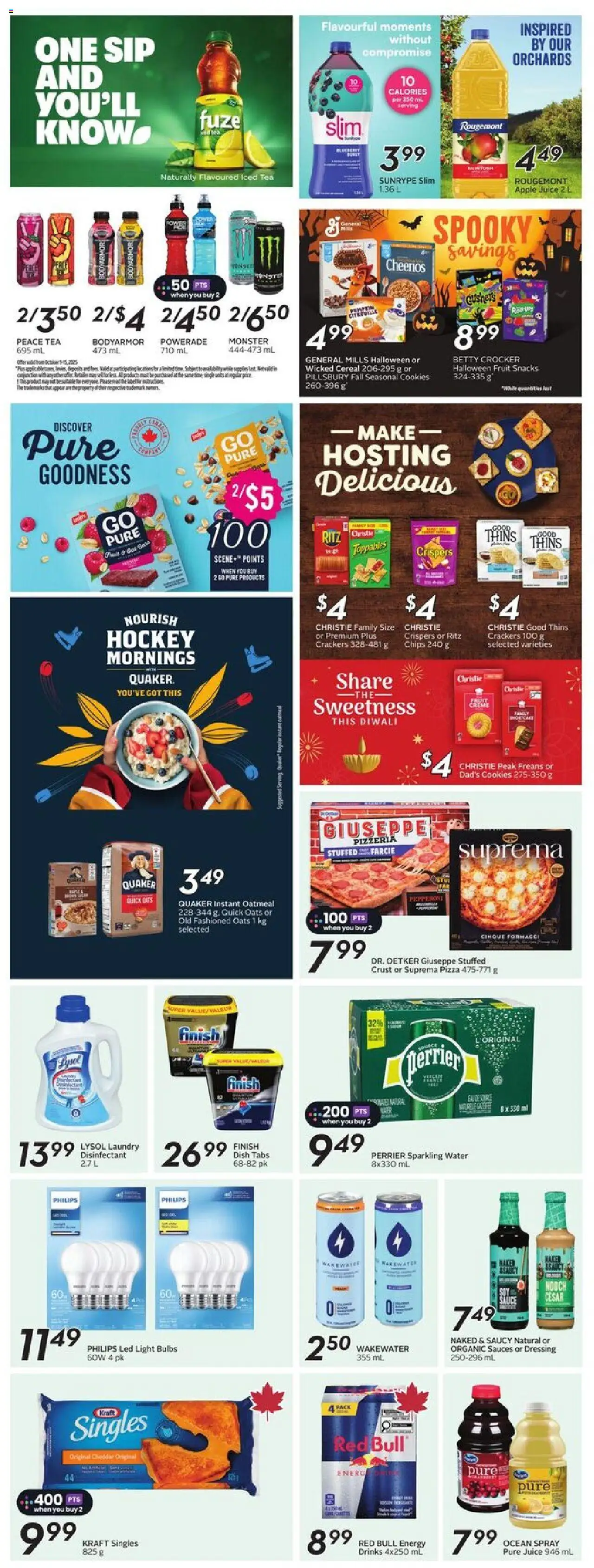 Sobeys flyer valid from 09.10.2025 | Page: 25 | Products: Tea, Chips, Cookies, Pizza