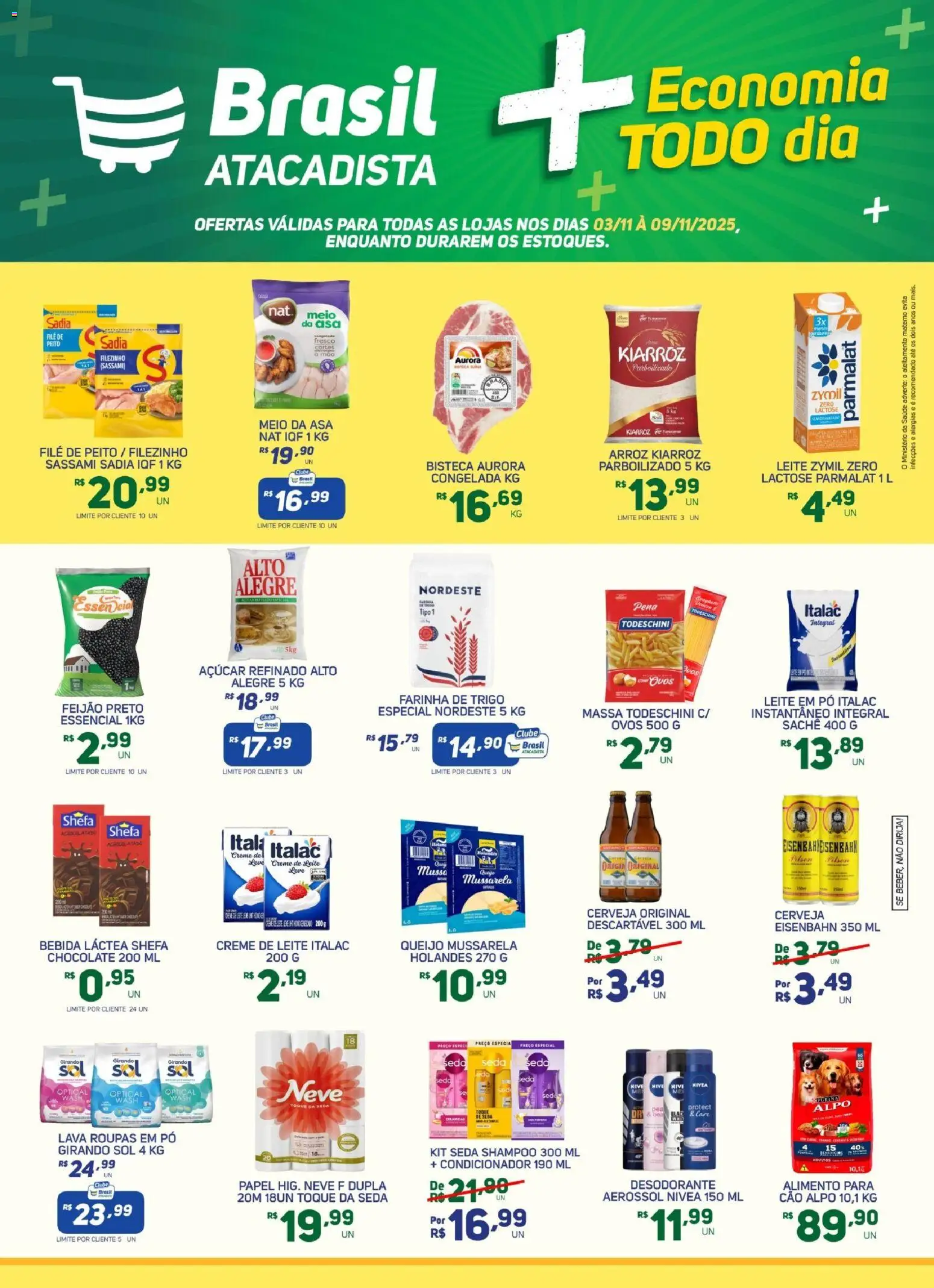 Brasil Atacadista Folheto - válido de 03.11.2025 | Página: 1 | Produtos: Cerveja, Arroz, Bebida, Leite em pó