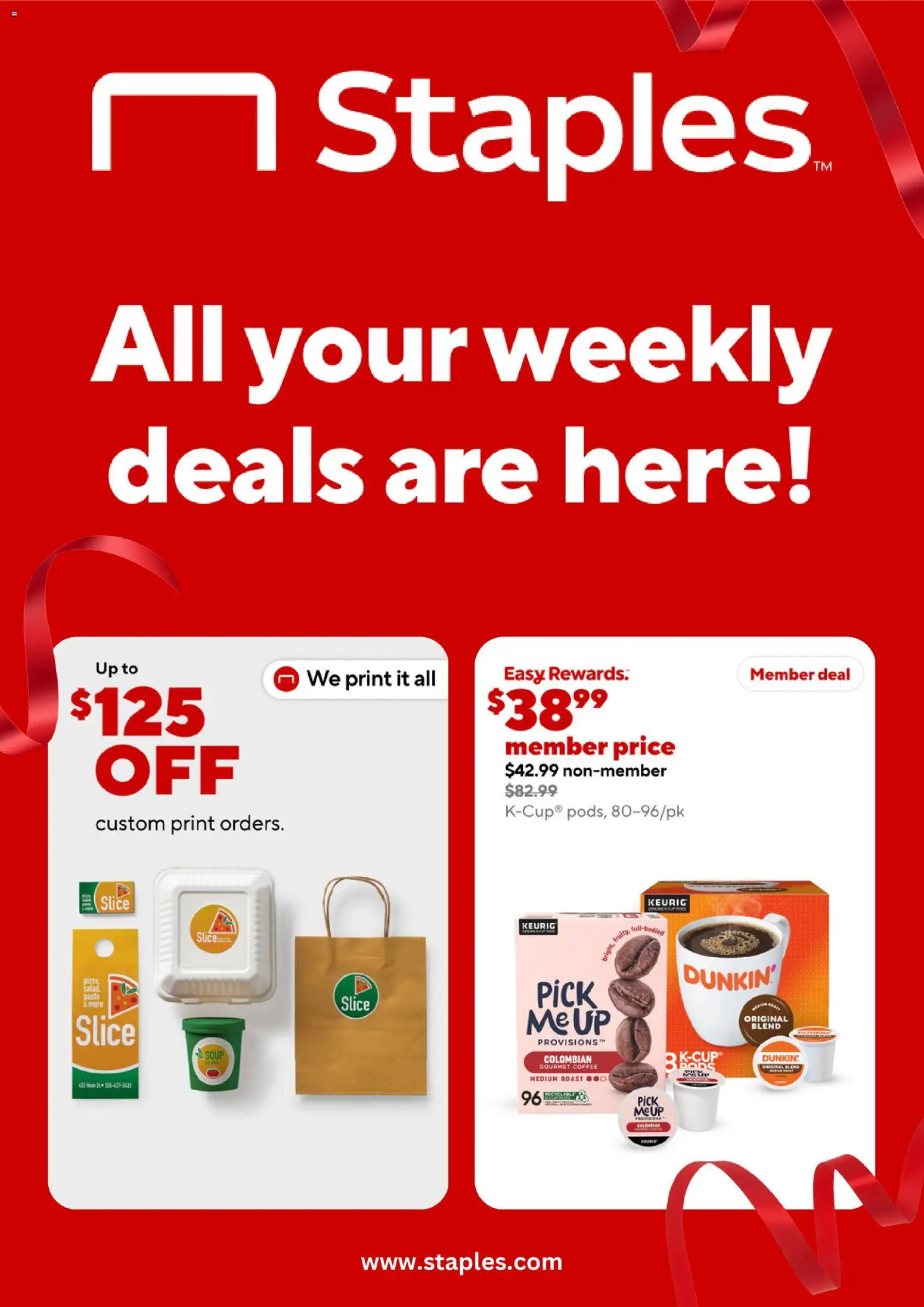 Staples Weekly Ad - valid from 08.03.2026 | Page: 1 | Products: Coffee, Pizza, Pasta, Salad
