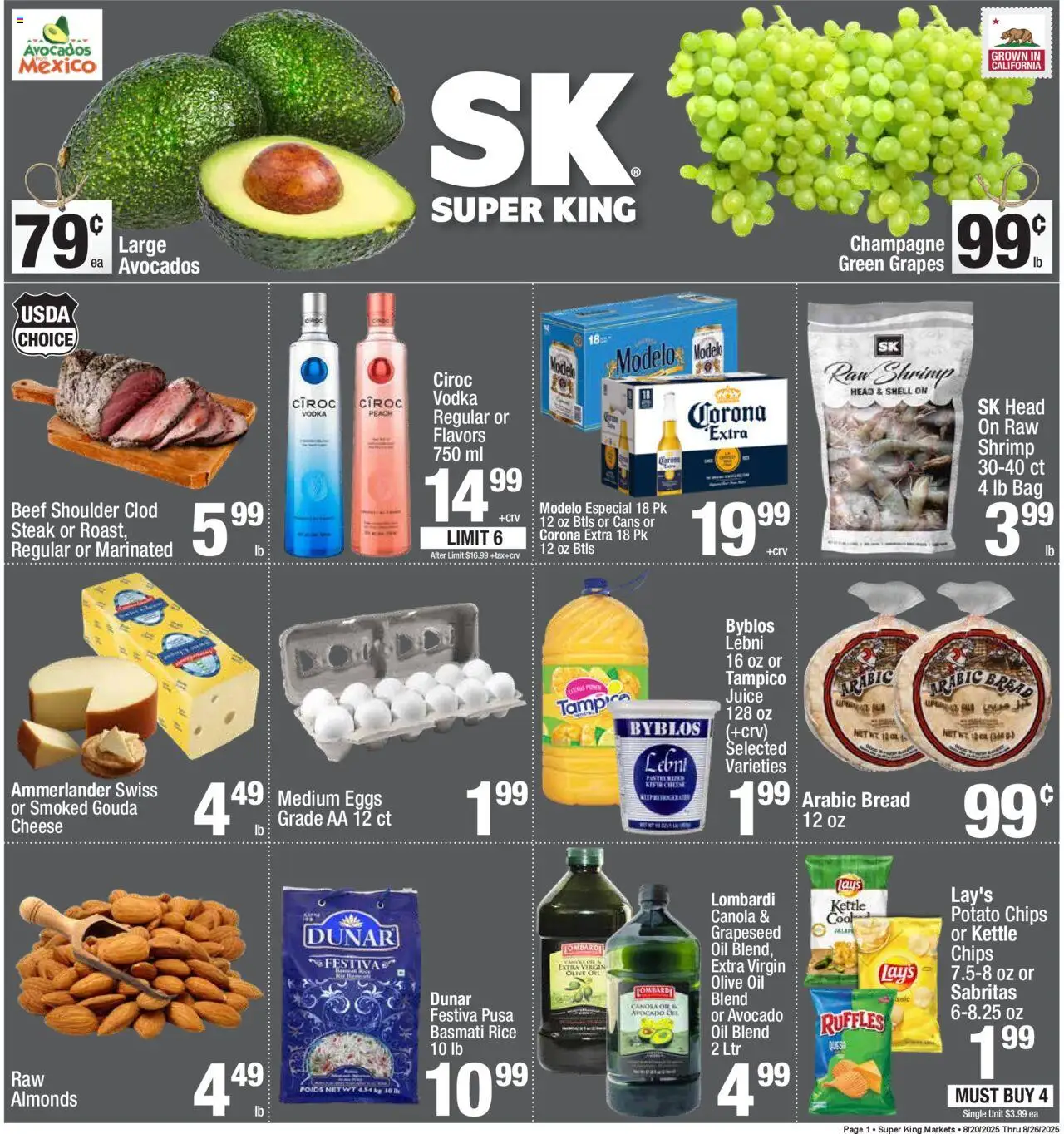 Super King - Weekly Ad - valid from 20.08.2025 | Page: 1 | Products: Cheese, Bread, Avocado, Peach