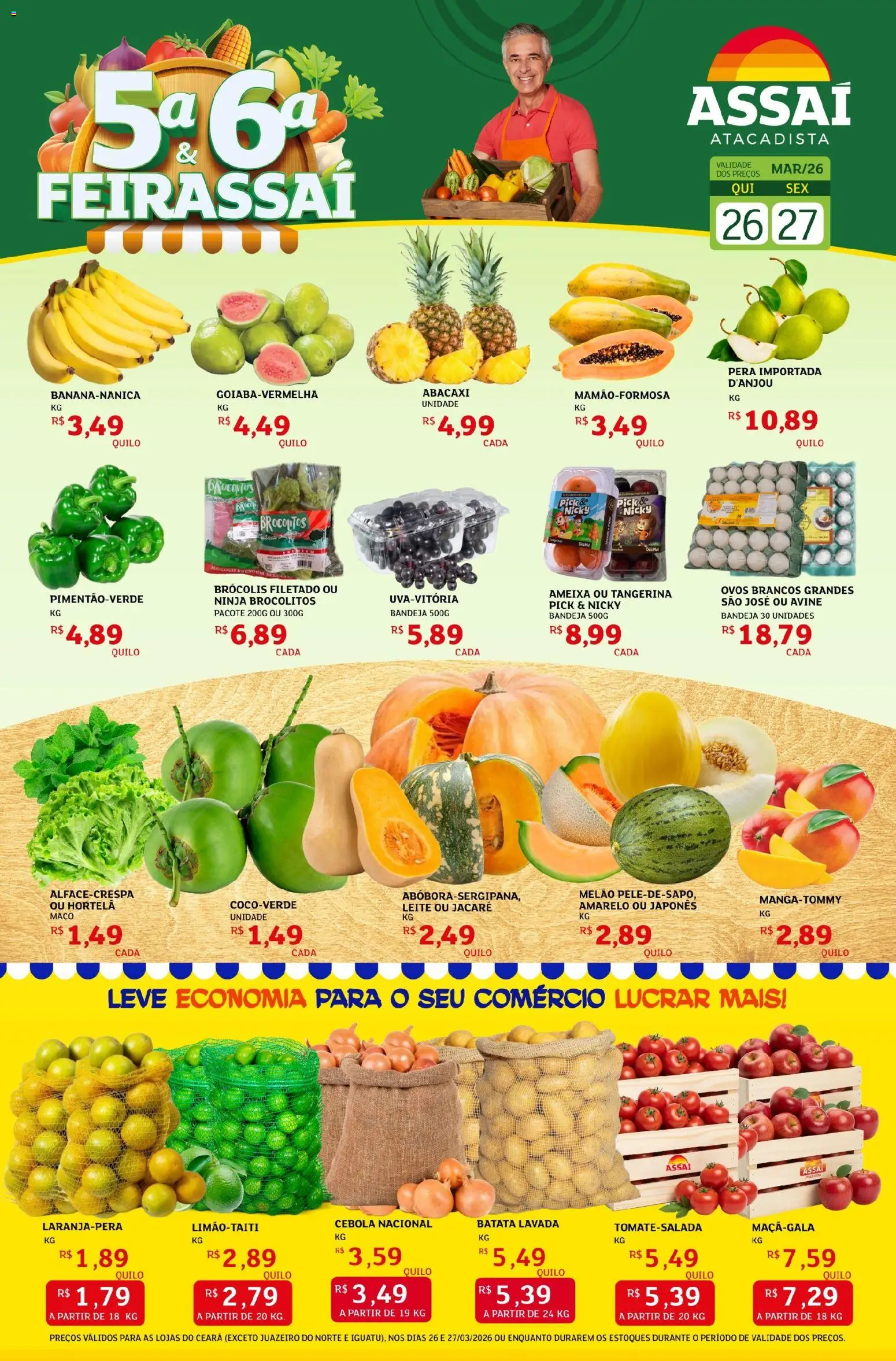 Assaí Atacadista Folheto - válido de 26.03.2026 | Página: 1 | Produtos: Melão, Cebola, Leite, Brócolis