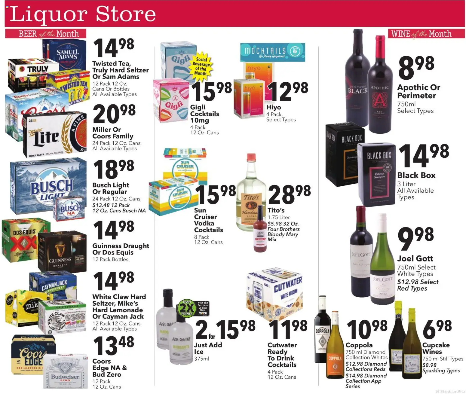 Coborn's Liquor Ad - valid from 18.02.2026 | Page: 1 | Products: Box, Wine, Tea, Cupcake