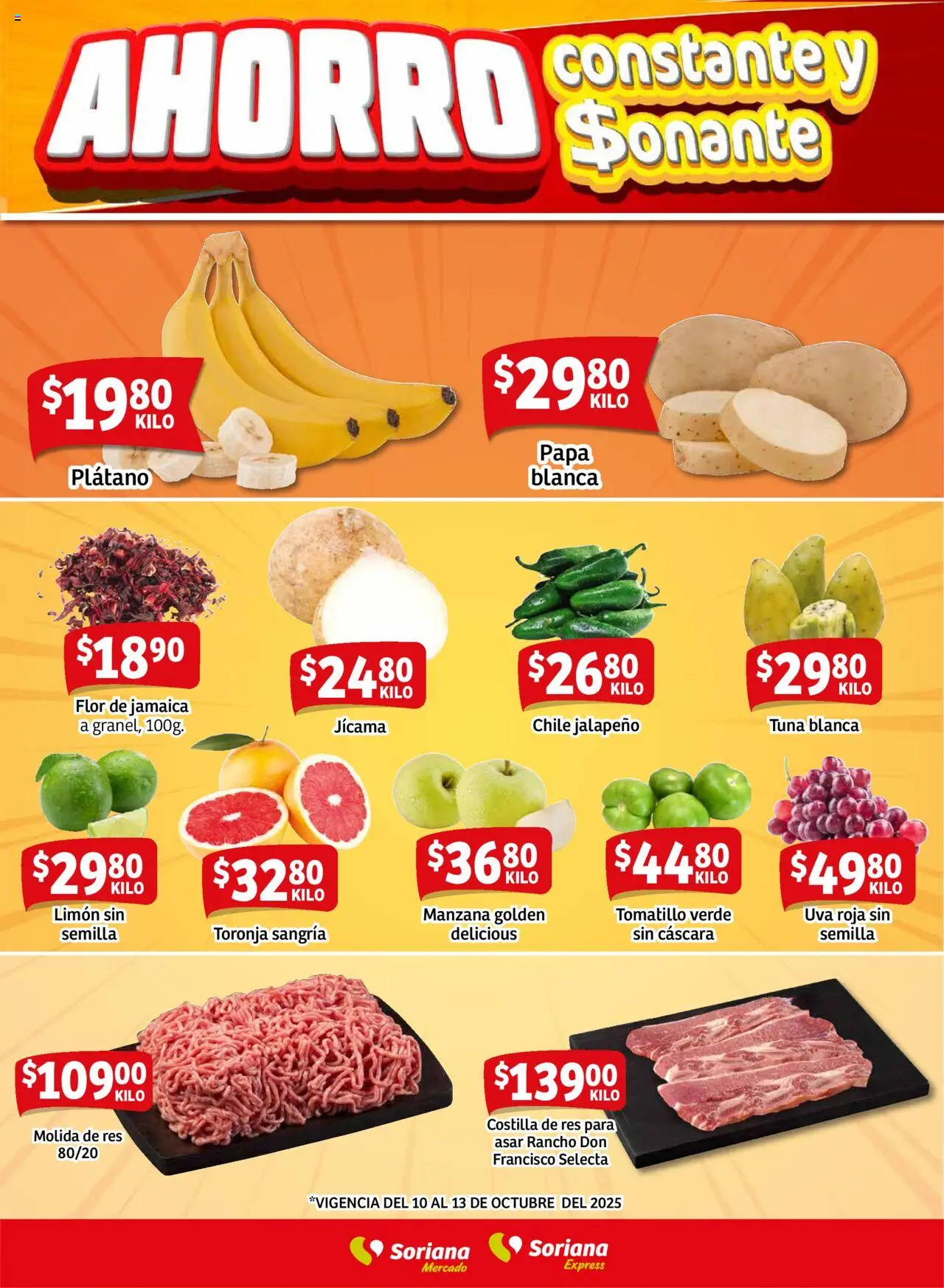 Nuevas ofertas de Soriana válidas en toda la República Mexicana desde el 09.10.2025. ¡Encuentra las mejores ofertas en Soriana - Fin de Semana Mercado: Saltillo! | Página: 6 | Productos: Plátano, Manzana, Limón, Res