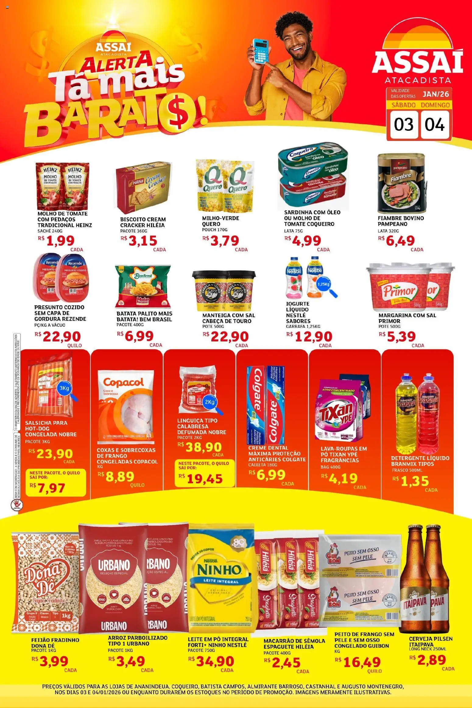 Assaí Atacadista Folheto - válido de 03.01.2026 | Página: 1 | Produtos: Manteiga, Presunto, Sal, Leite em pó