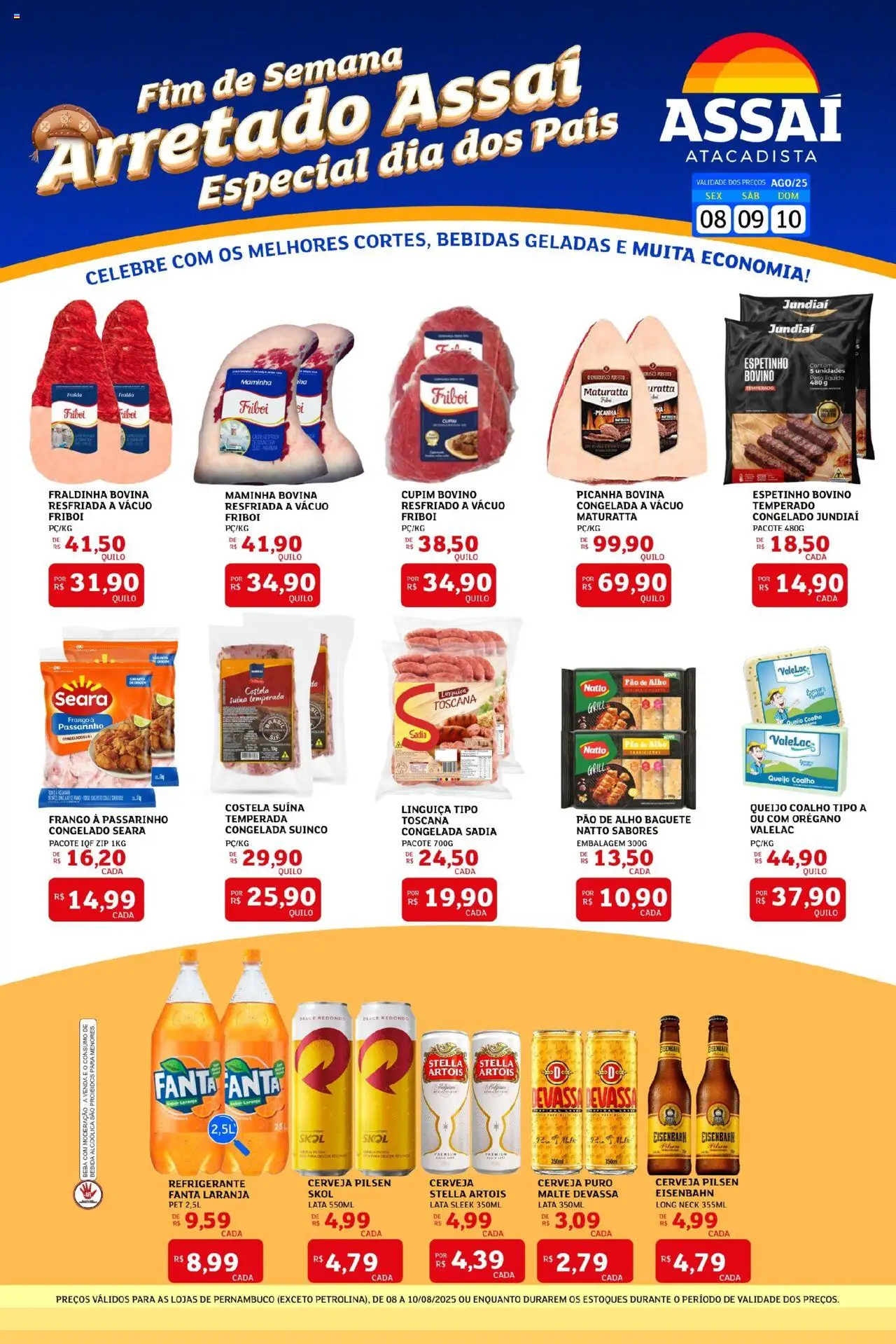 Assaí Atacadista Folheto - válido de 08.08.2025 | Página: 1 | Produtos: Fraldinha, Eisenbahn, Queijo coalho, Refrigerante