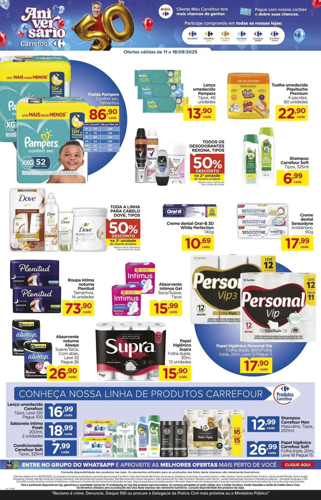Carrefour Folheto - válido de 11.09.2025 | Página: 11 | Produtos: Shampoo, Sabonete, Algodão, Dove