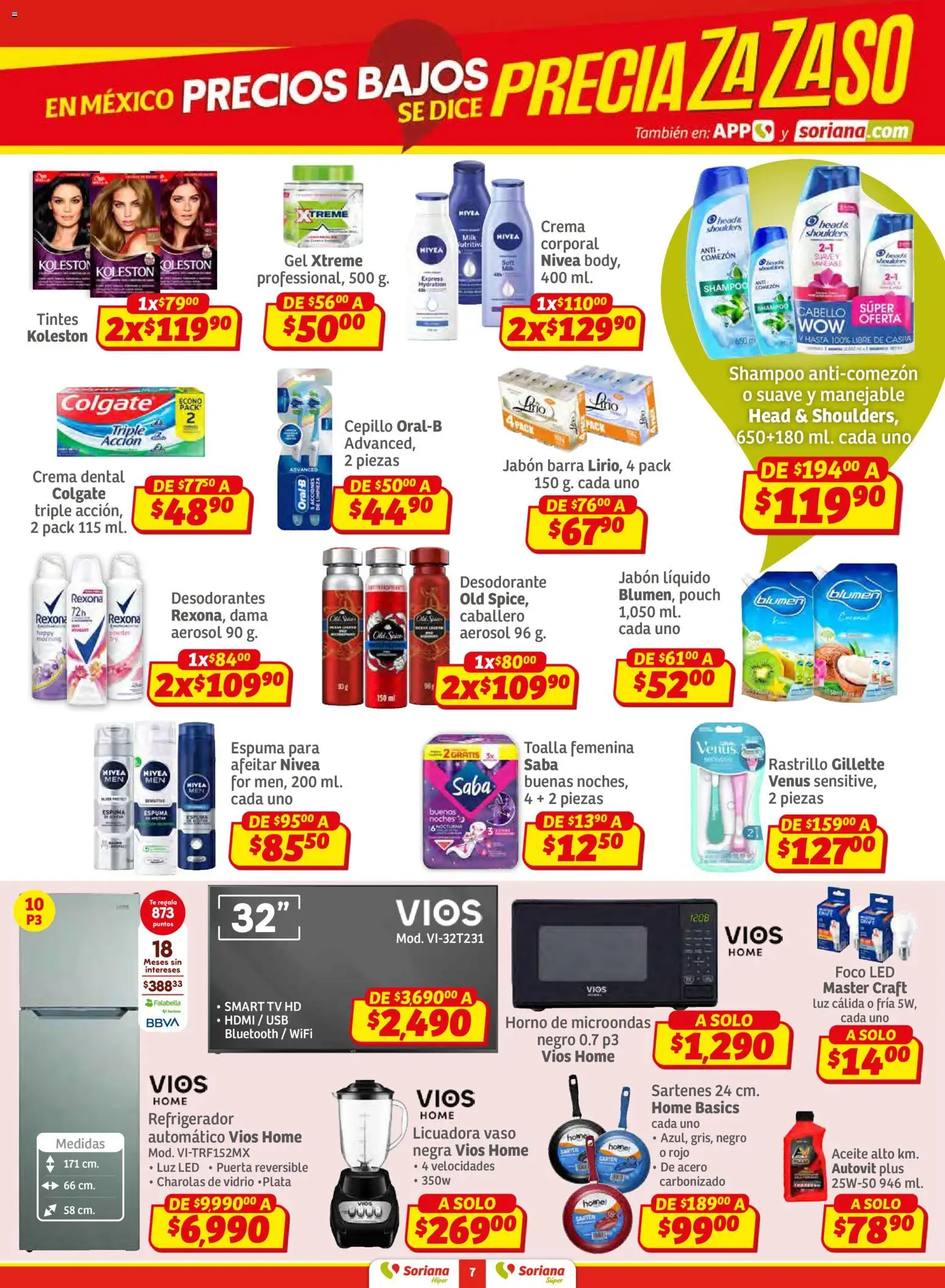 Nuevas ofertas de Soriana válidas en toda la República Mexicana desde el 12.02.2026. ¡Encuentra las mejores ofertas en Soriana - Preciazazaso Súper: Ags, Col, Gto, Jal, Mich! | Página: 7 | Productos: Crema, Rastrillo, Espuma, Microondas