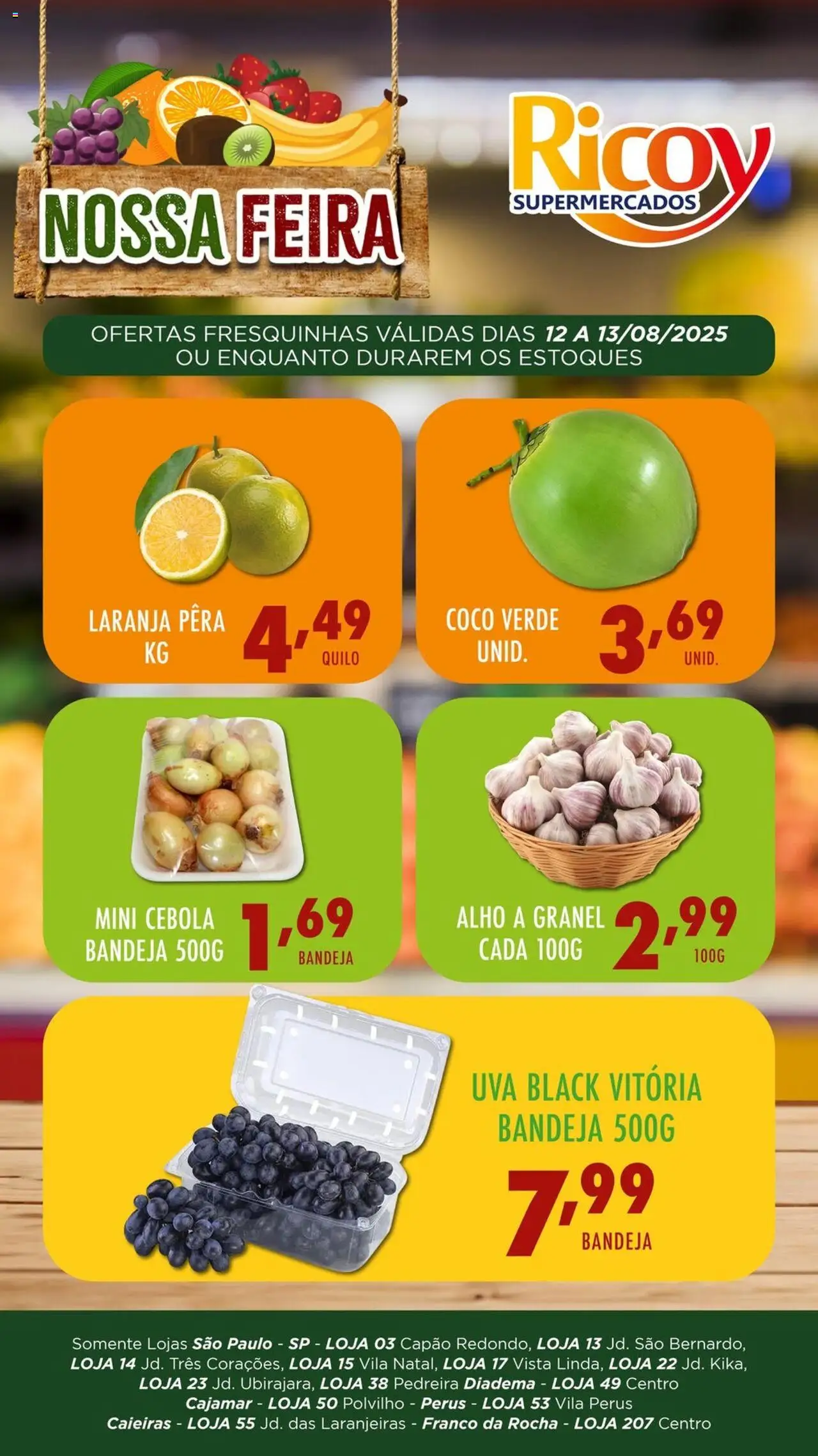 Ricoy Folheto - válido de 12.08.2025 | Página: 1 | Produtos: Pera, Alho, Polvilho, Bandeja