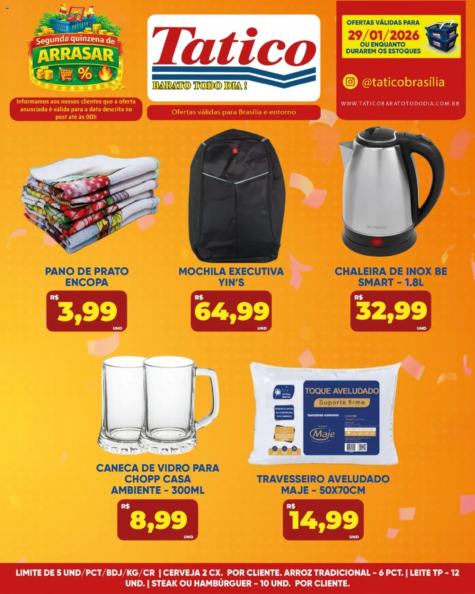 Tatico Folheto - válido de 29.01.2026 | Página: 18 | Produtos: Chaleira, Leite, Hambúrguer, Mochila