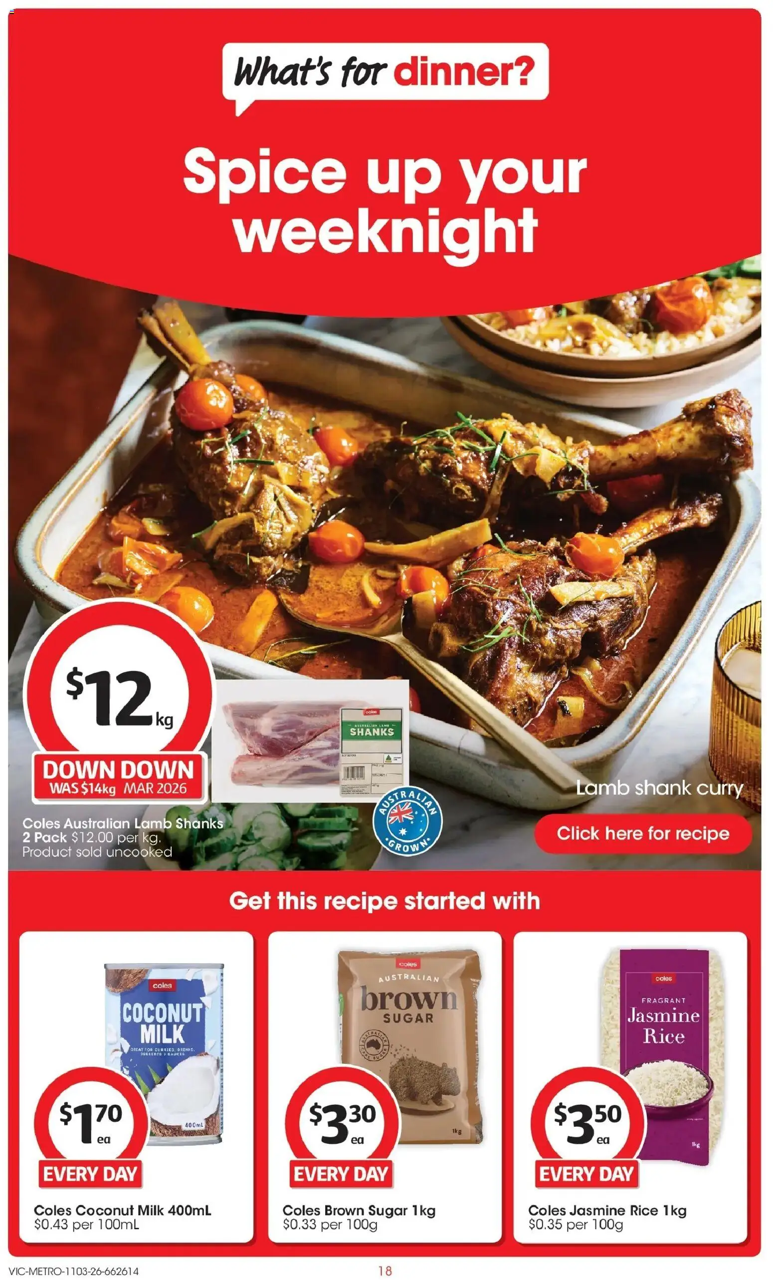 Coles catalogue - valid from 11.03.2026 | Page: 18 | Products: Curry, Milk, Lamb, Sugar