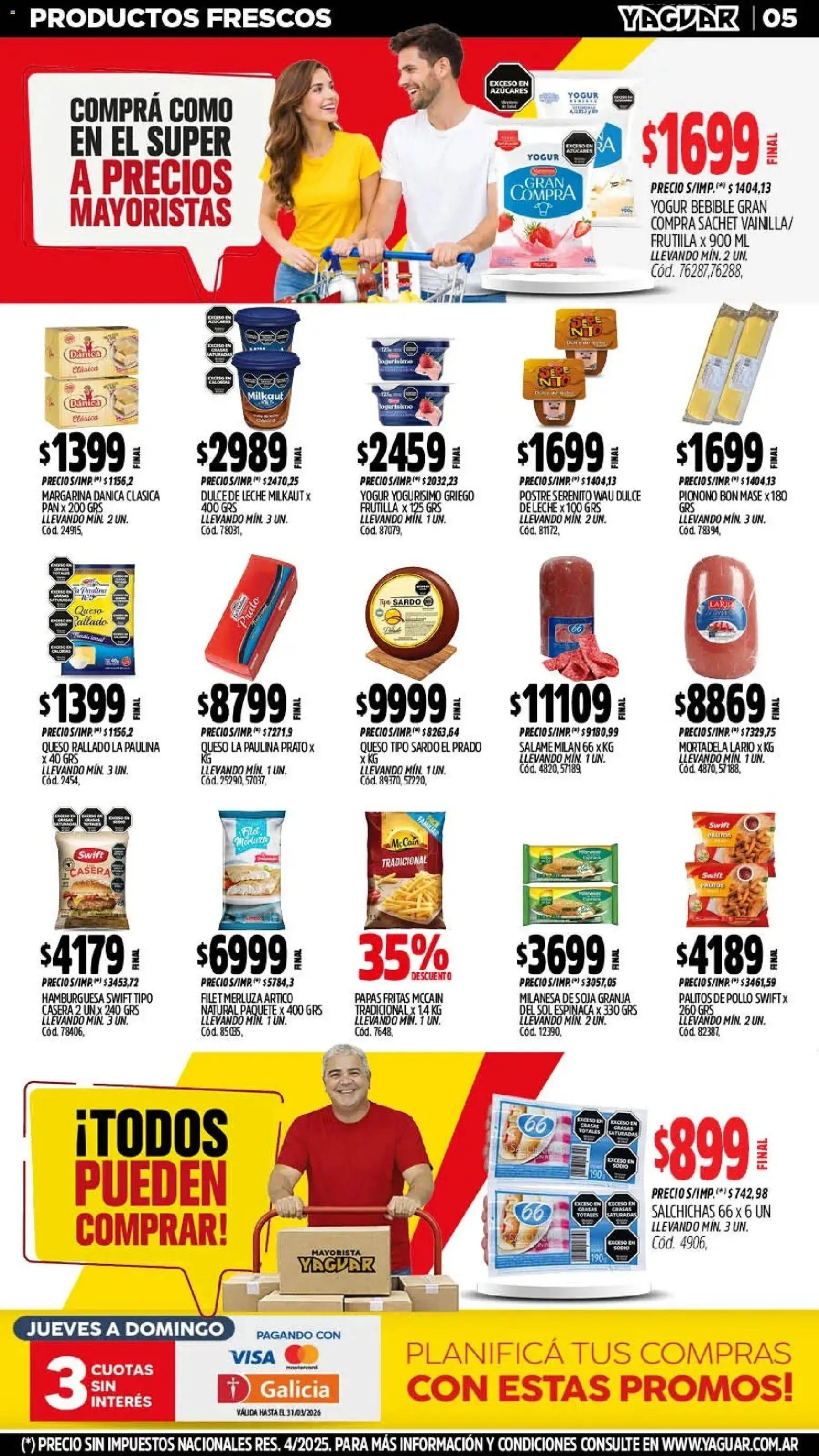 Yaguar - Oferta Semanal Santa Fé │ válido desde el 02.03.2026 | Página: 5 | Productos: Milanesa, Mortadela, Leche, Queso