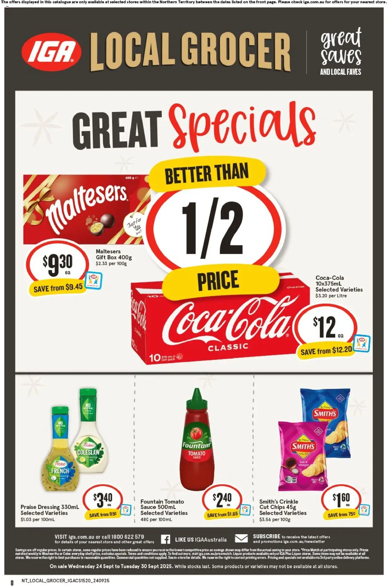 IGA catalogue - valid from 24.09.2025 | Page: 8 | Products: Box, Chips, Sauce, Fountain