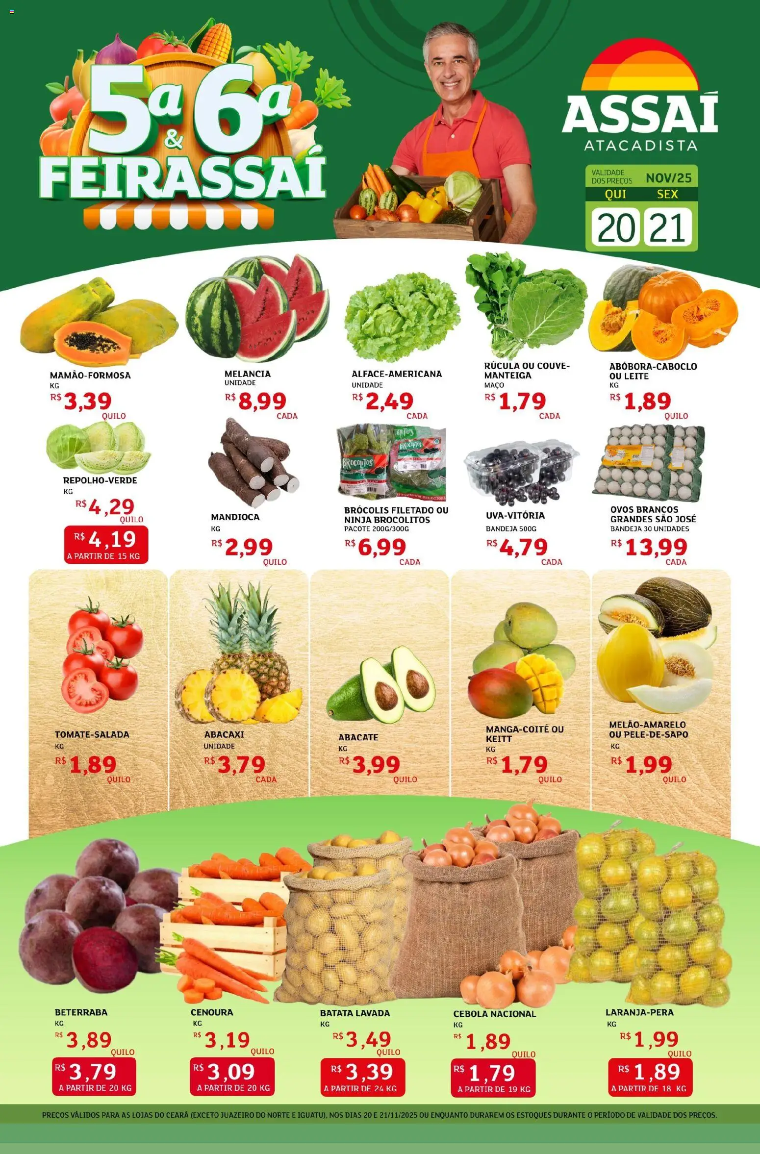 Assaí Atacadista Folheto - válido de 20.11.2025 | Página: 1 | Produtos: Mandioca, Cenoura, Brócolis, Couve