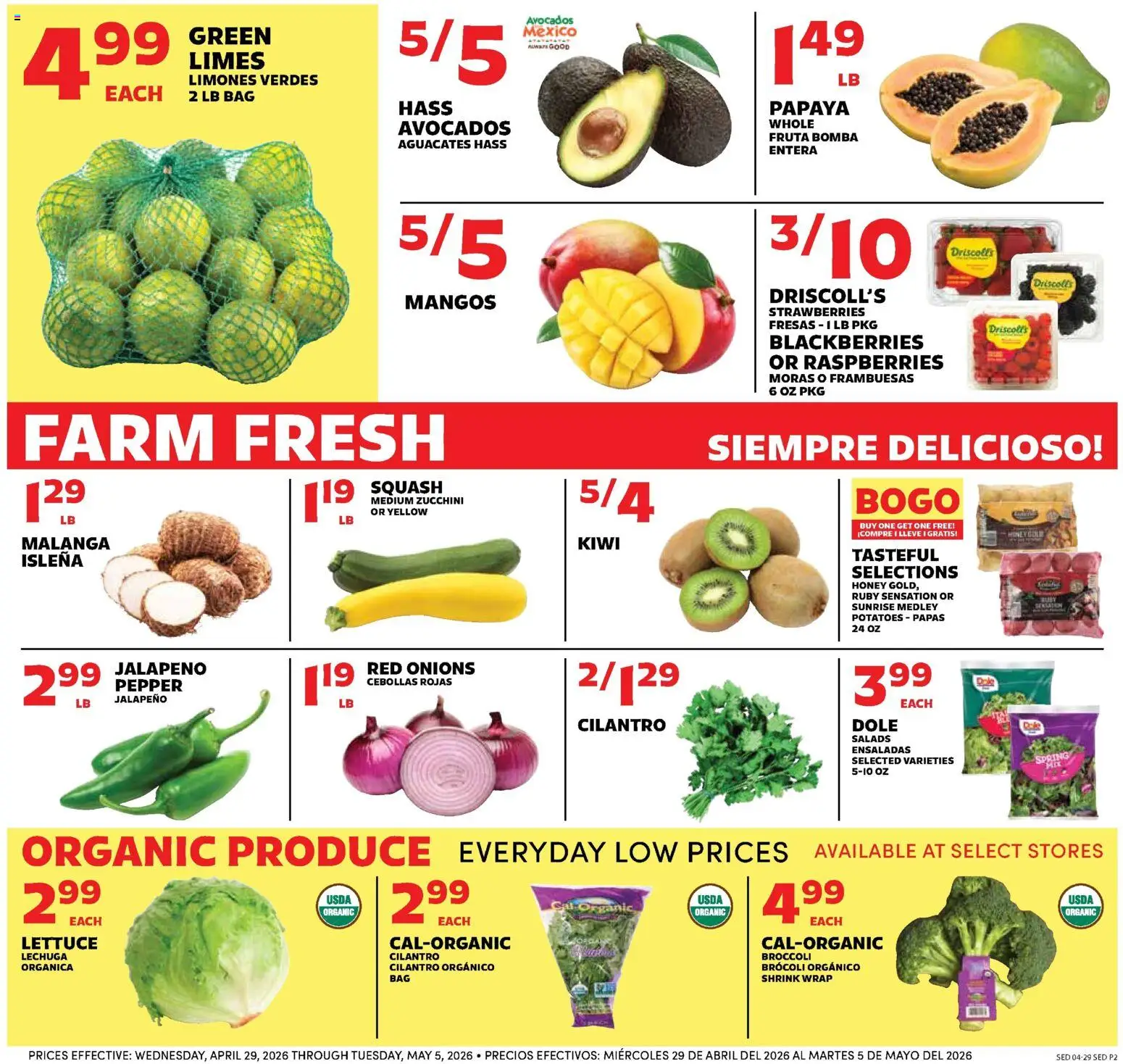 Sedano's Weekly Ad - valid from 29.04.2026 | Page: 2 | Products: Broccoli, Zucchini, Strawberries, Bag