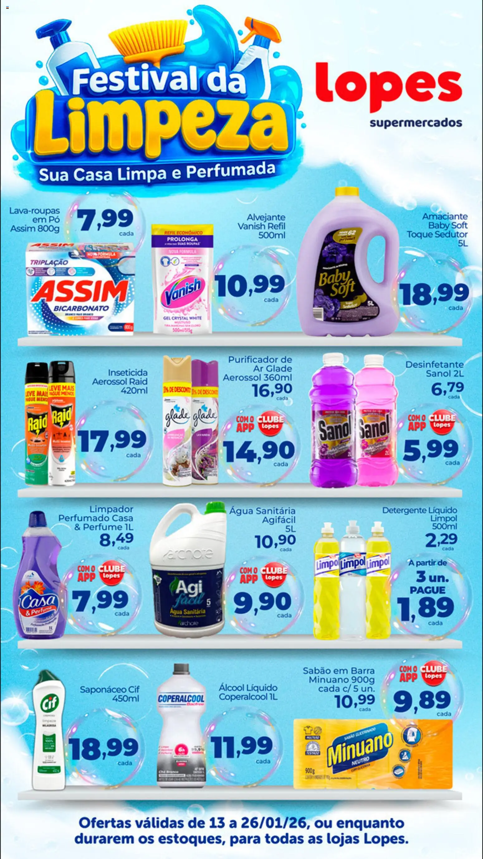 Lopes Supermercados Folheto - válido de 13.01.2026 | Página: 1 | Produtos: Pó, Detergente, Purificador, Água sanitária