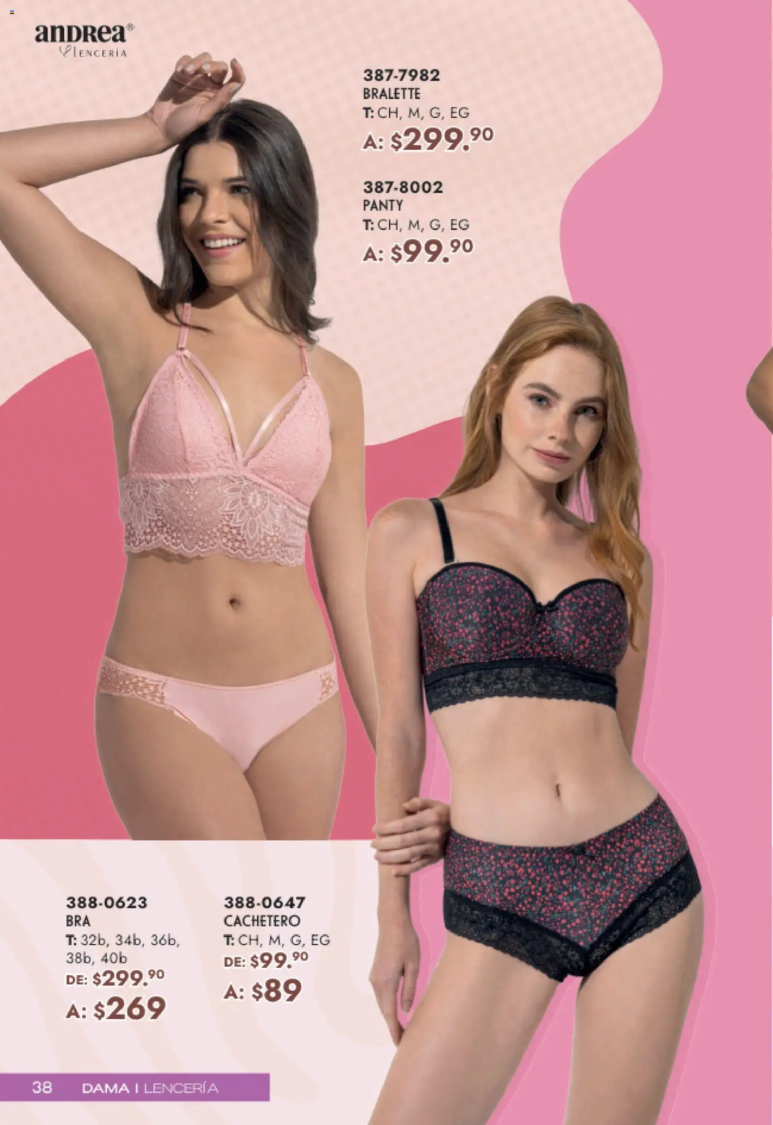 Nuevas ofertas de Andrea válidas en toda la República Mexicana desde el 19.04.2026. ¡Encuentra las mejores ofertas en Andrea catálogo Mamá y Peques! | Página: 38 | Productos: Lenceria, Cachetero