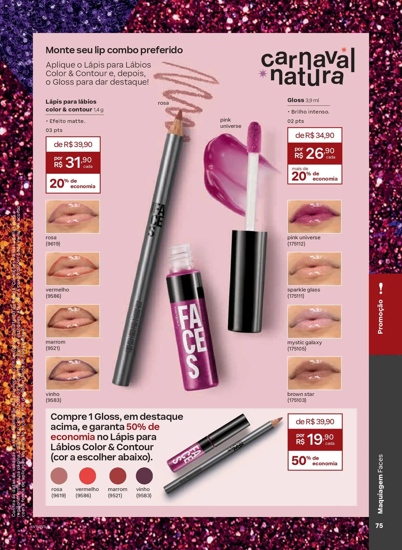 Natura Folheto - válido de 13.01.2026 | Página: 75 | Produtos: Maquiagem, Batom, Lápis, Vinho