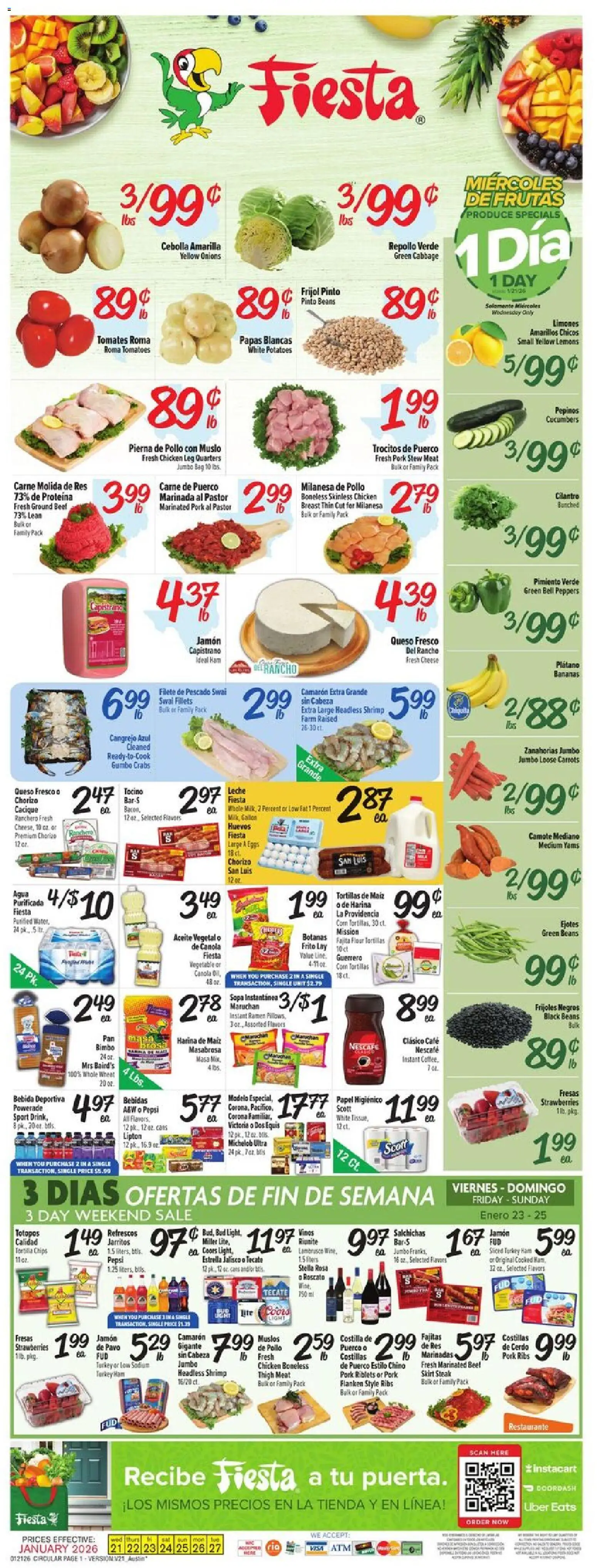 Fiesta Mart Weekly Ad - valid from 21.01.2026 | Page: 1 | Products: Peppers, Ham, Tomatoes, Bag