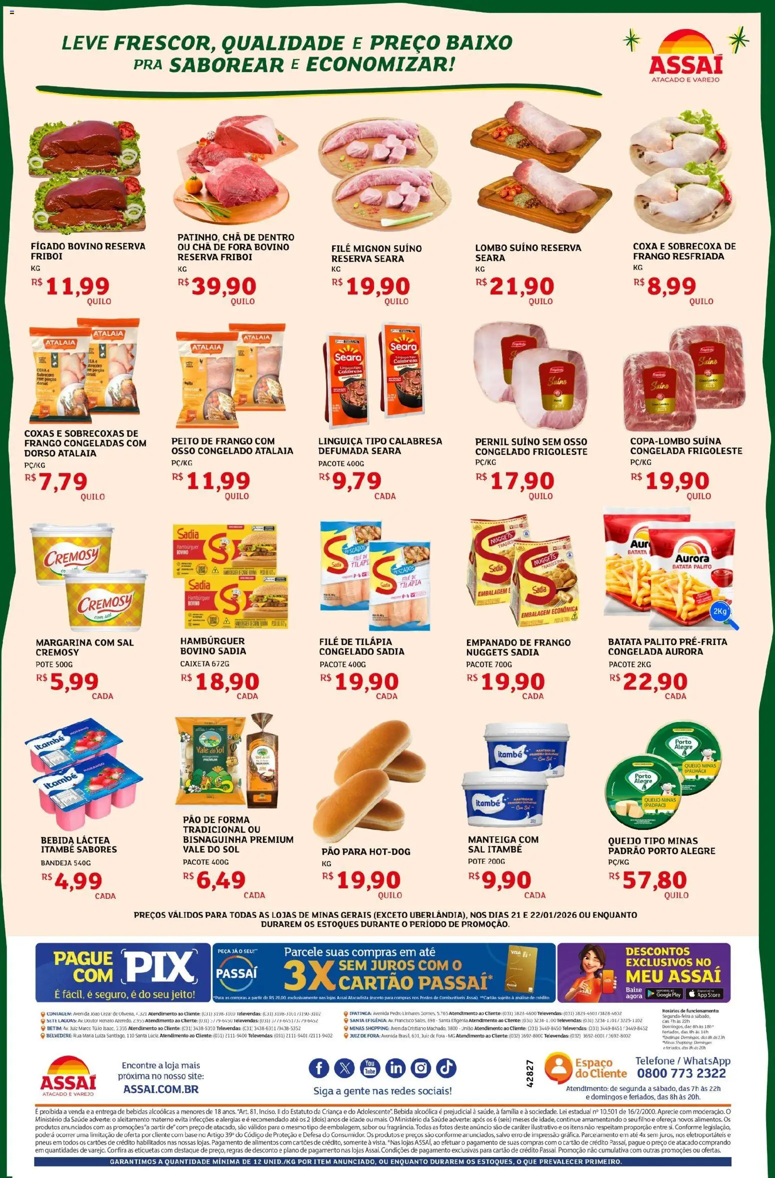 Assaí Atacadista Folheto - válido de 21.01.2026 | Página: 2 | Produtos: Lombo, Queijo, Frango, Peito de frango