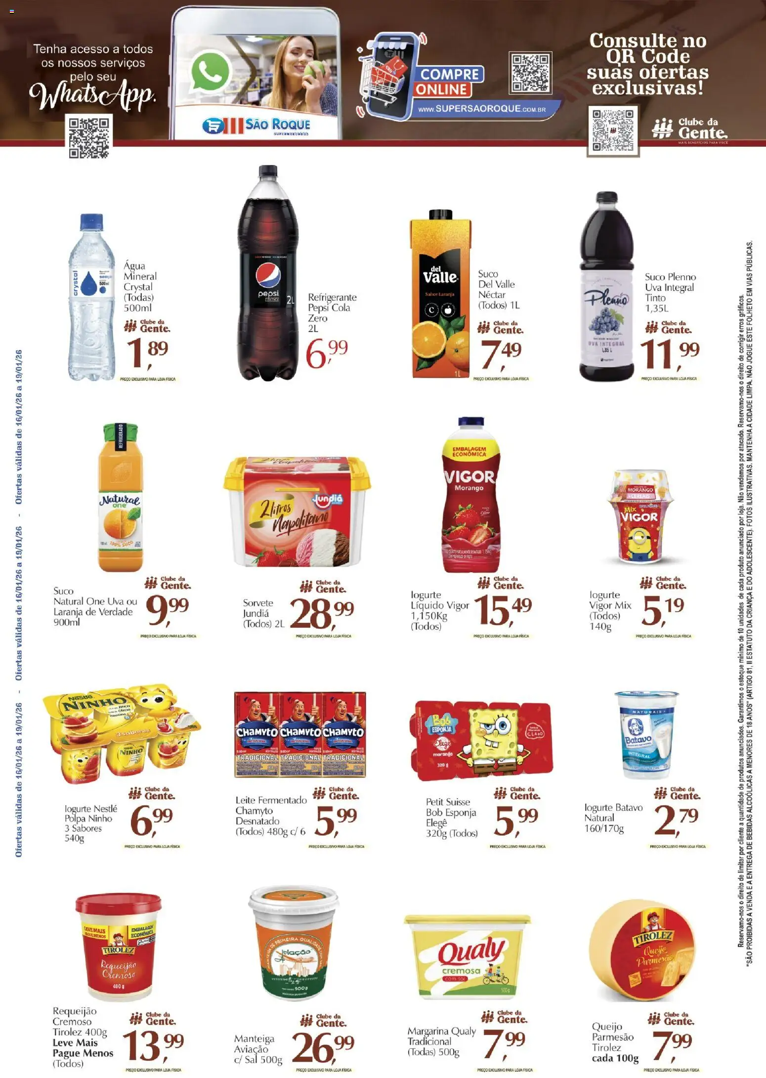 São Roque Supermercados Folheto - válido de 16.01.2026 | Página: 4 | Produtos: Sorvete, Queijo parmesão, Refrigerante, Requeijão