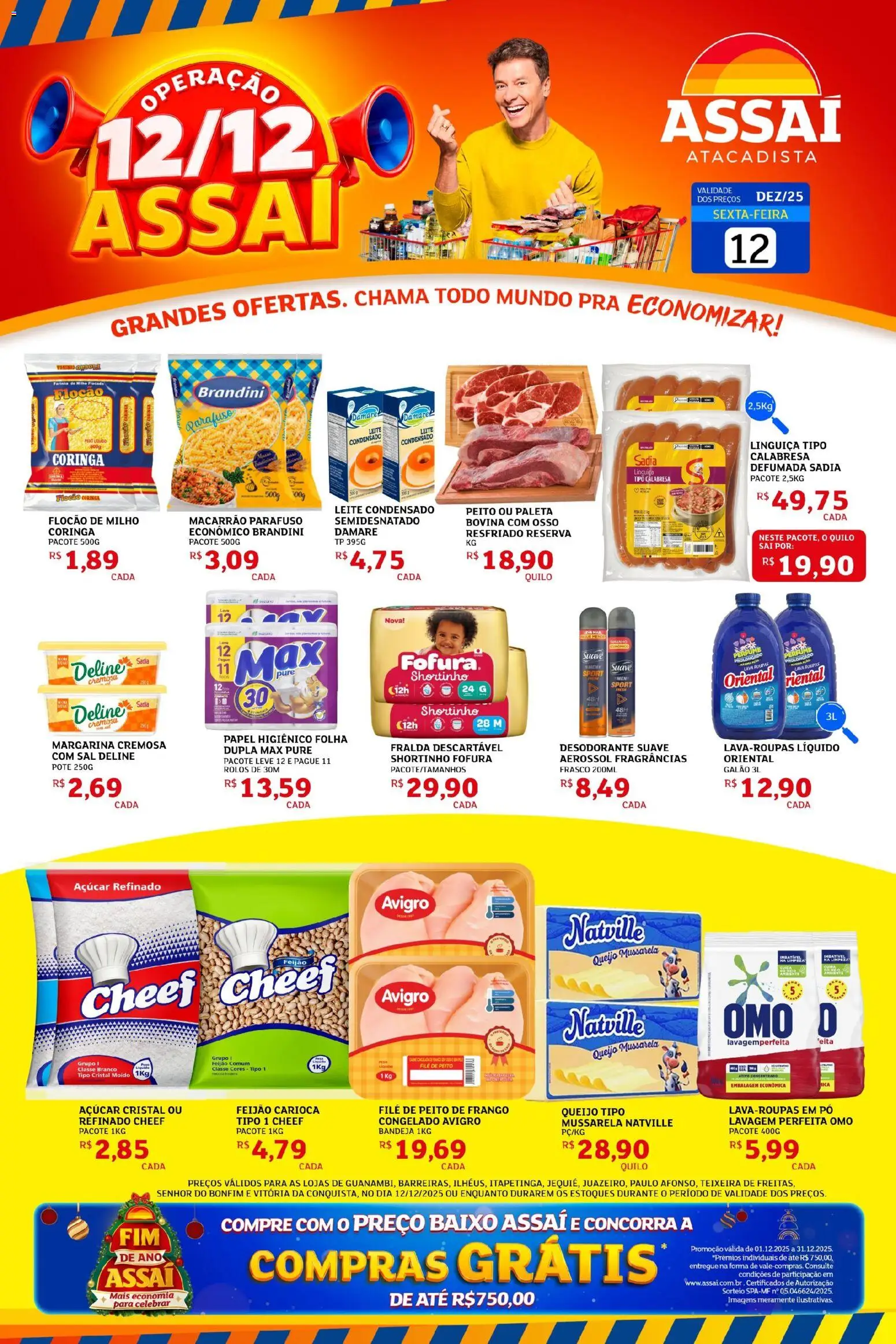 Assaí Atacadista Folheto - válido de 12.12.2025 | Página: 1 | Produtos: Linguiça, Leite, Soda, Margarina
