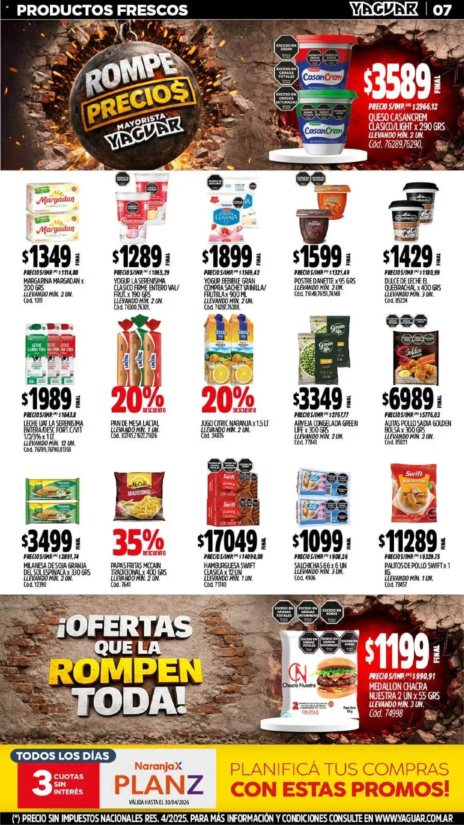 Yaguar - Oferta Semanal Córdoba │ válido desde el 20.04.2026 | Página: 7 | Productos: Arveja, Bolsa, Pan, Espinaca